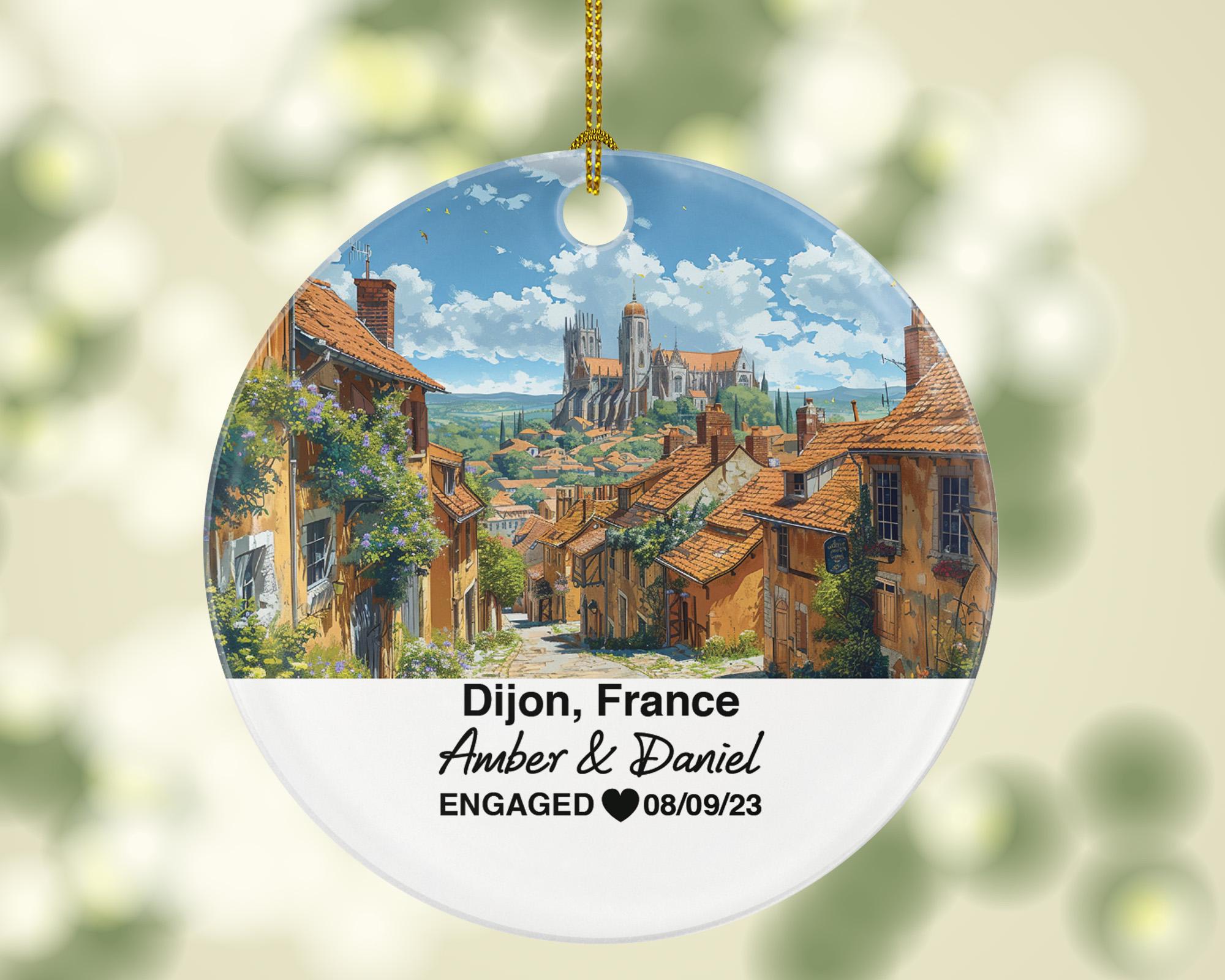 Personalized Dijon France Christmas Ornament, Mustard Heritage, Mr & Mrs Wedding, Engagement, or Honeymoon Keepsake for Couples