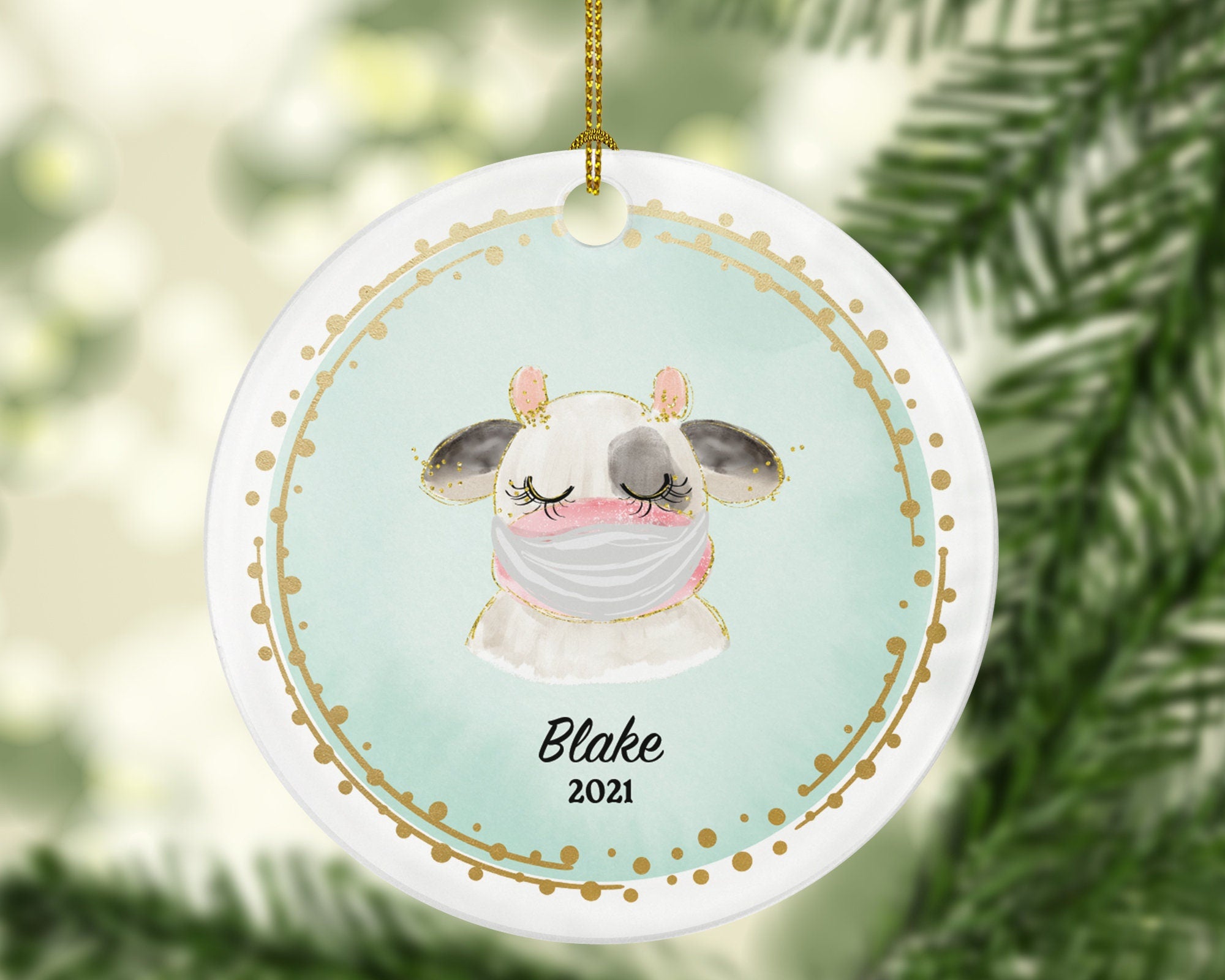 Kid with mask Christmas Ornament Personalized, Custom Child Children Baby Covid Quarantine Survivor Bear Pandemic