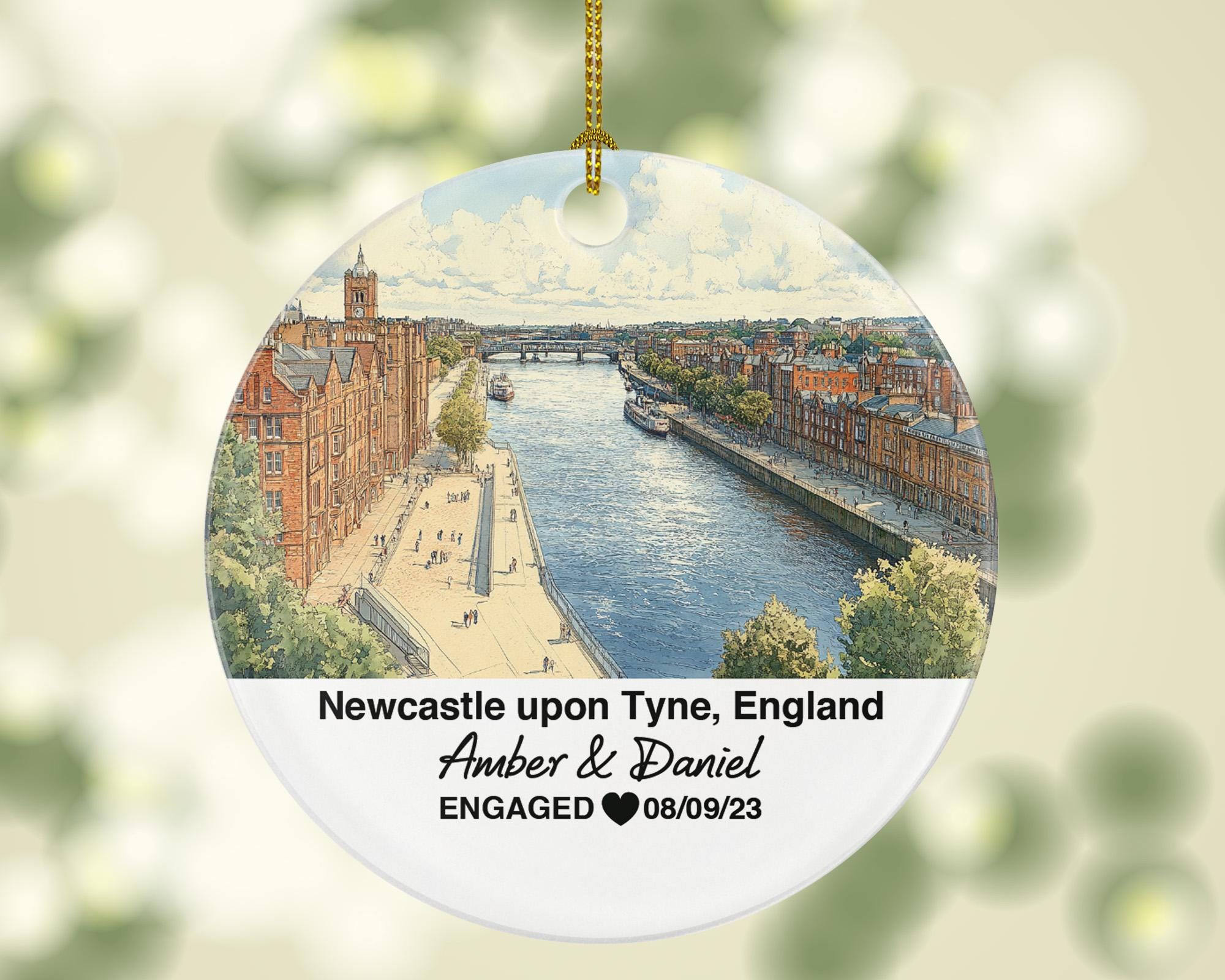 Newcastle upon Tyne England Christmas Ornament – Personalized United Kingdom Keepsake, Custom Couple Gift for Wedding or Honeymoon