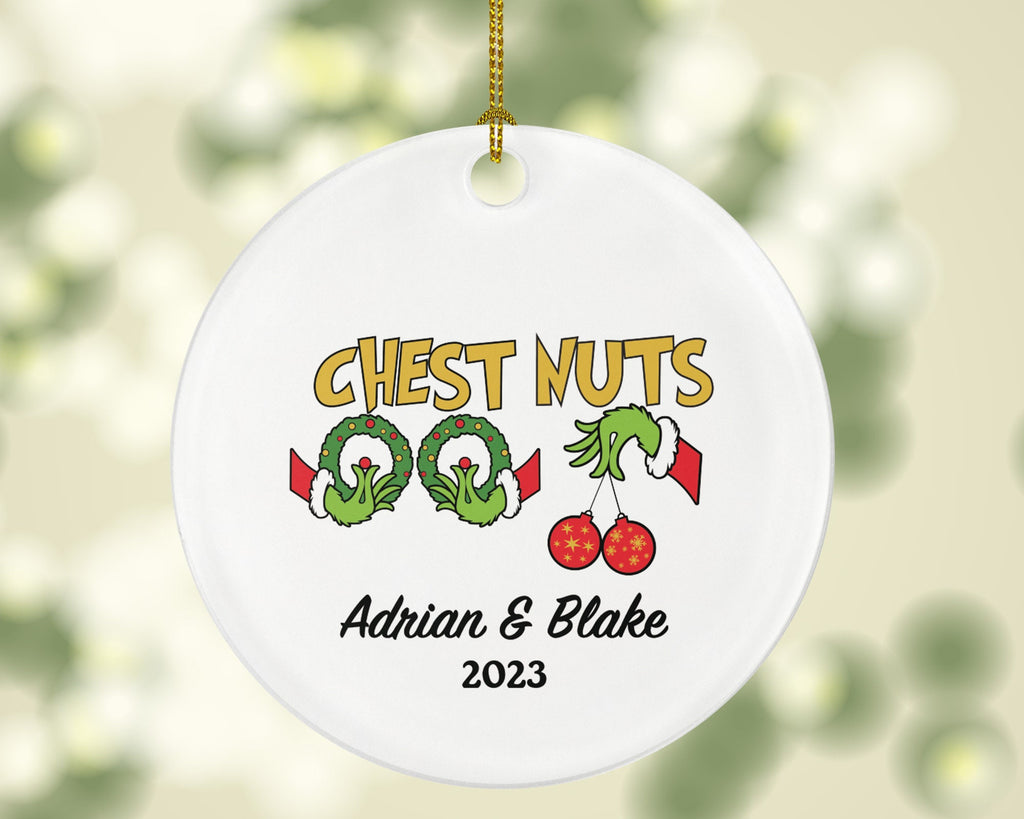 Chest Nuts Couple Funny Christmas Ornament - Personalized Mr and Mrs Married Future Marriage Husband Wife Fiancé Love