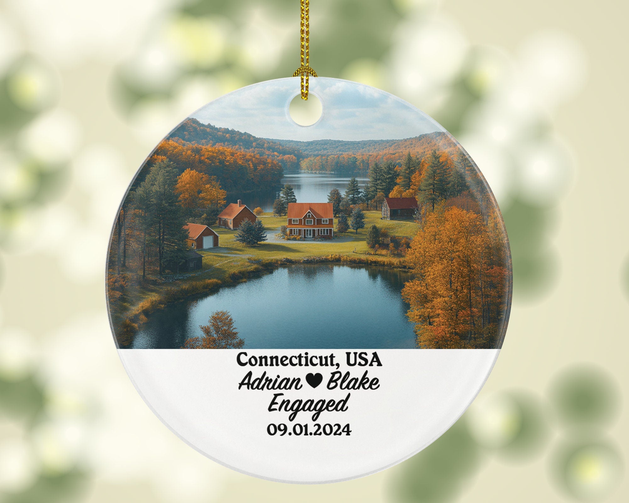 Connecticut Christmas Ornament Personalized - CT Engaged Married Family Together Couple Travel Honeymoon Engagement Marriage