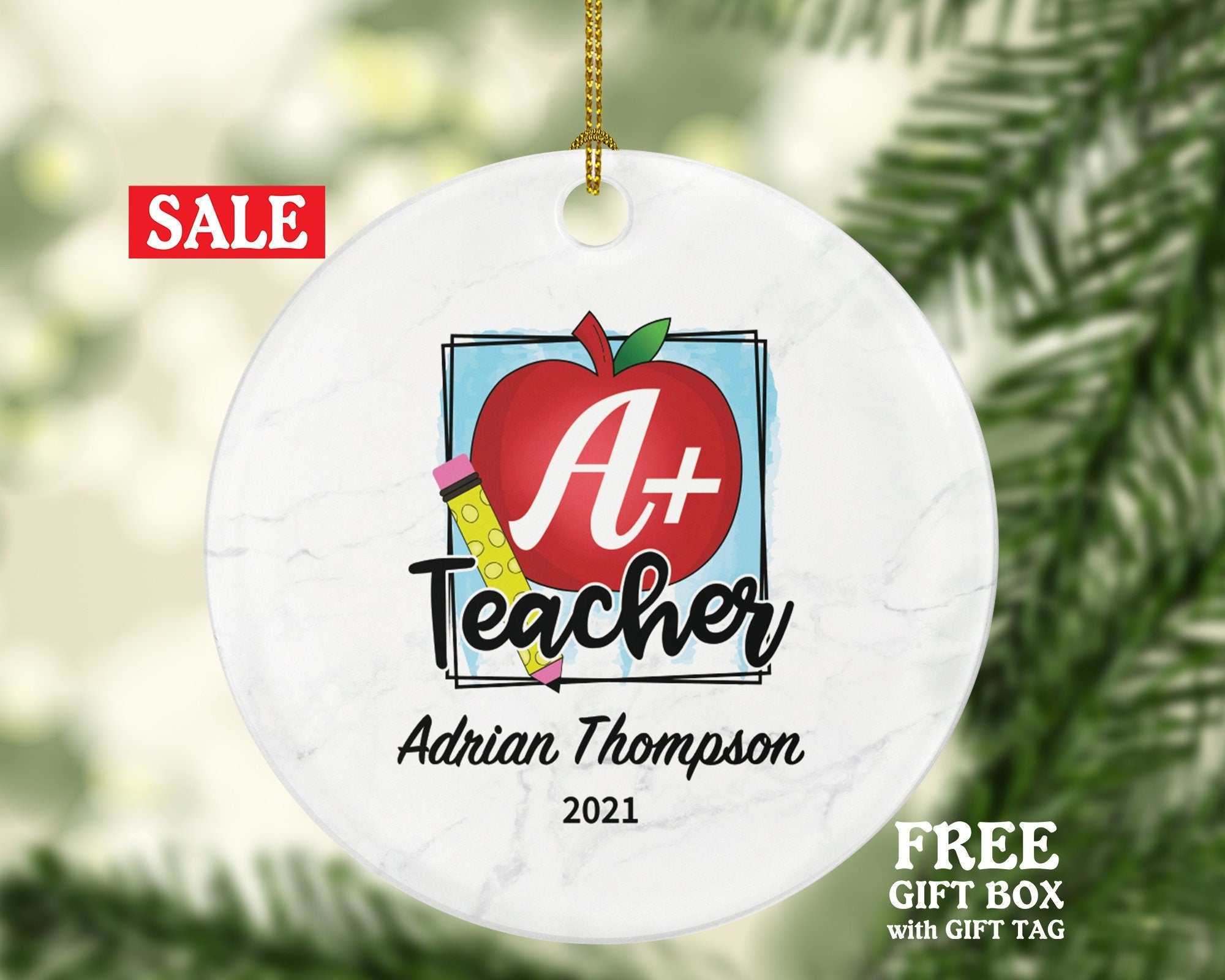 Teacher / Professor Ornament Personalized - Custom Gift from Student Appreciation Mr Mrs A Plus Teacher School Graduate Graduation