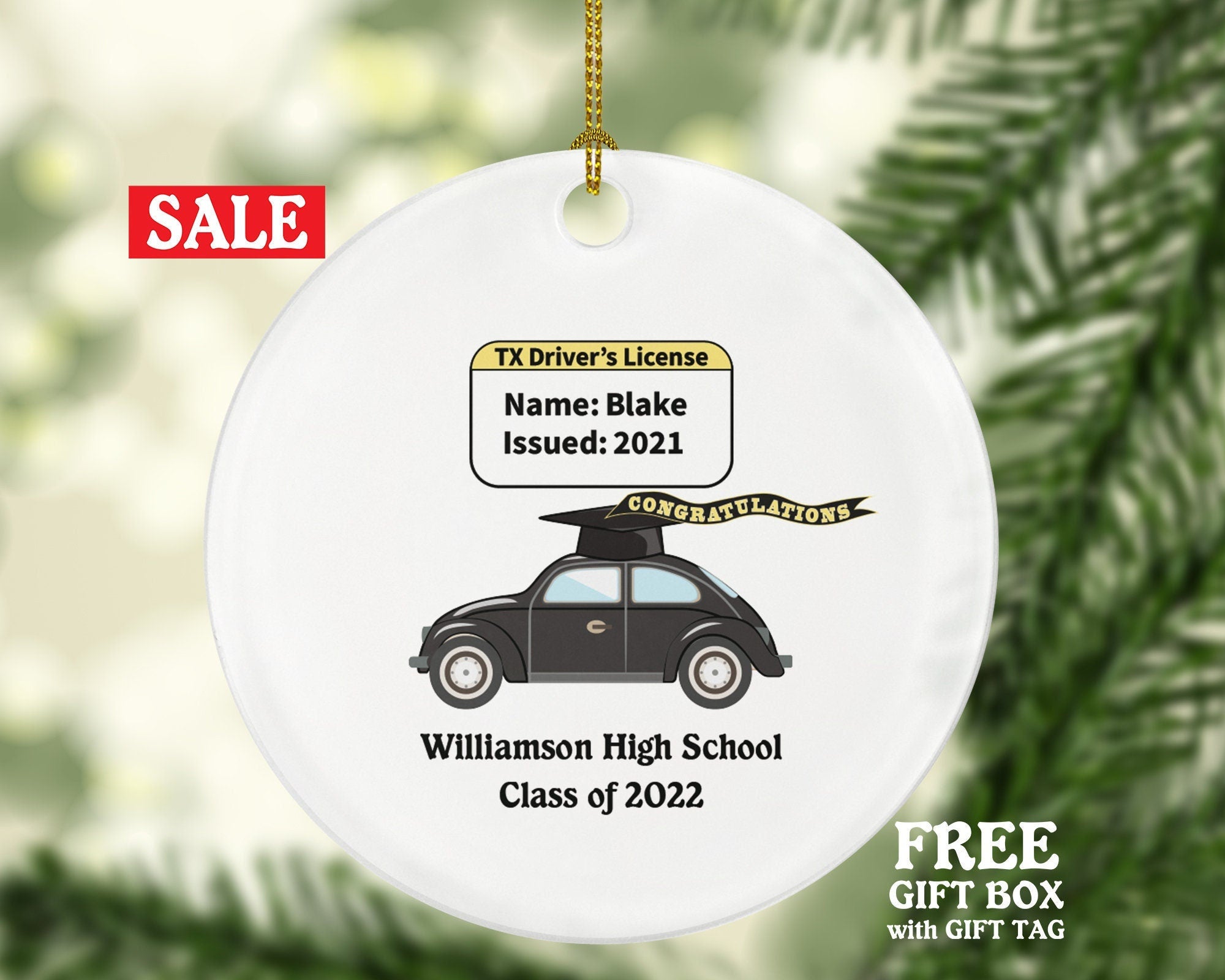 New Driver Christmas Ornament for High School Graduate - Personalized Car Driving New License Owner Driver's License Teenage Custom Gift