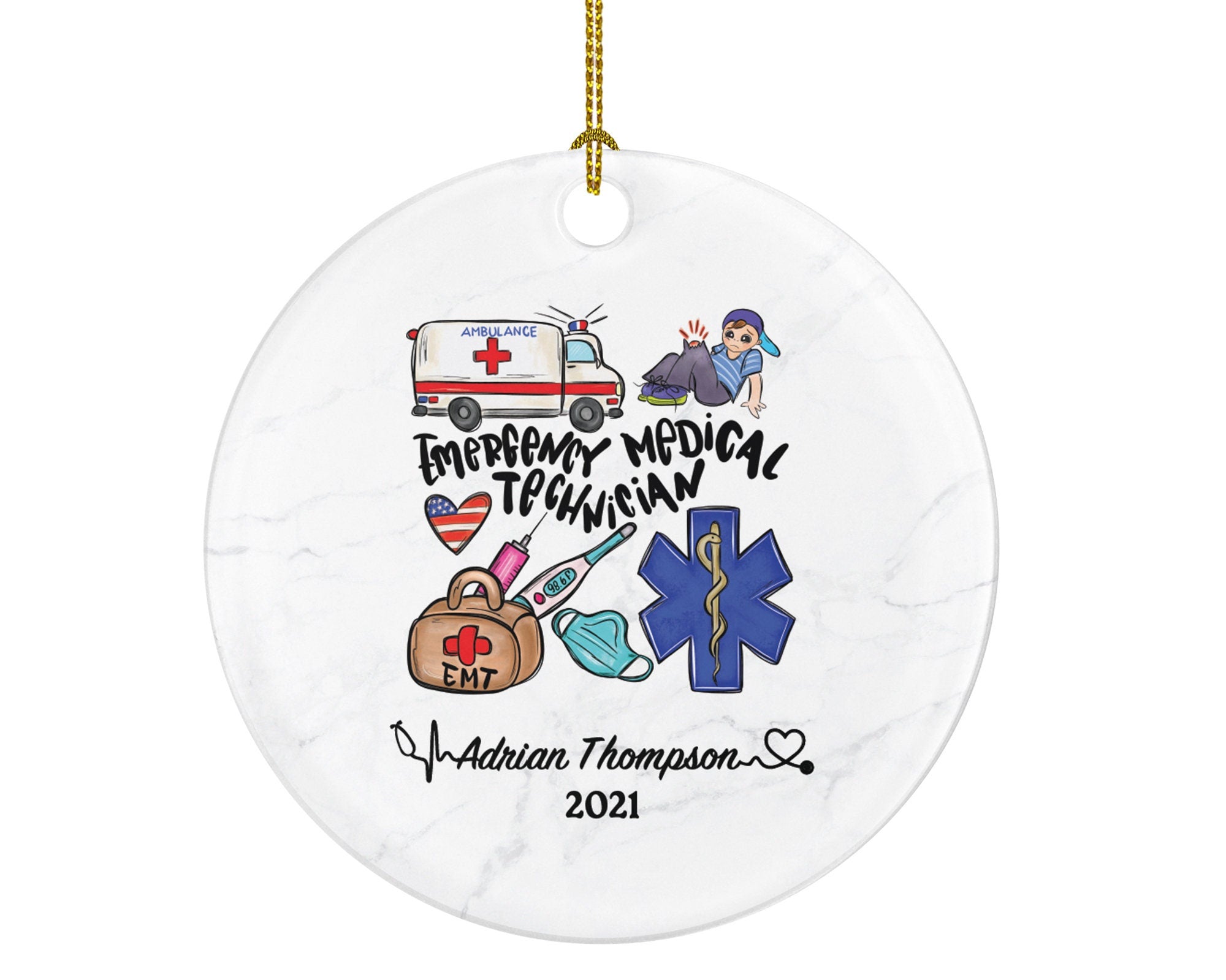 Emergency Medical Technician  EMT Christmas Ornament Personalized - Fist Responder Ambulance Custom Name Year Holiday Gift