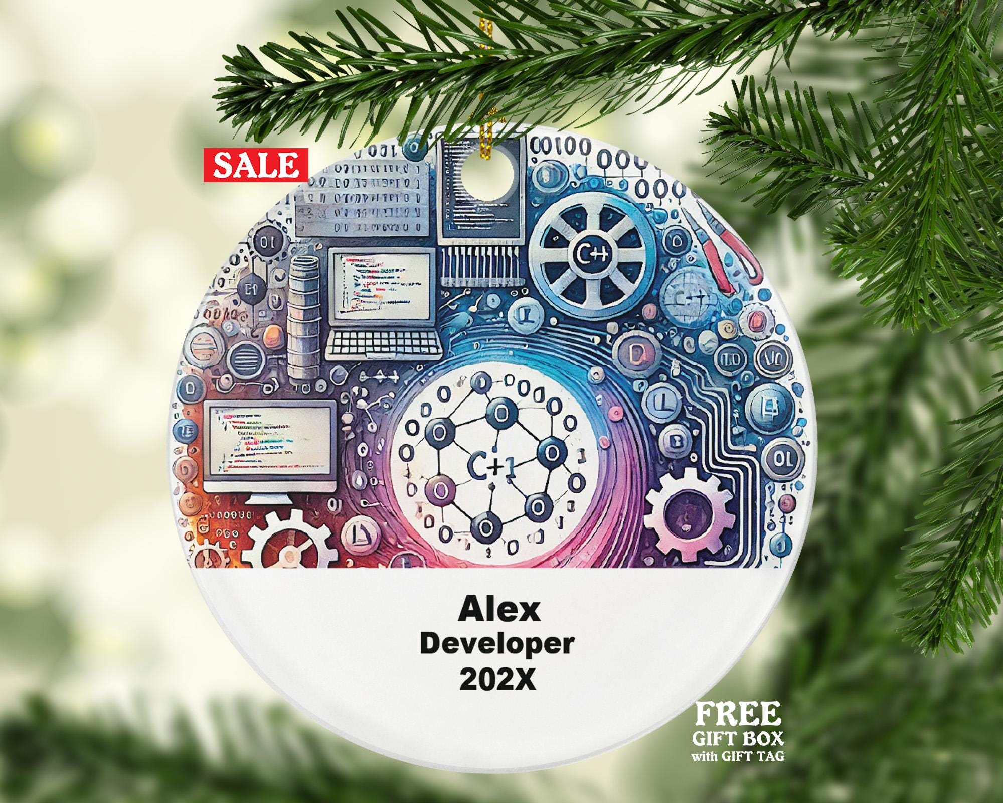 Personalized Developer Ornament – Custom Programmer Gift – Coding Career Ornament with Name and Year