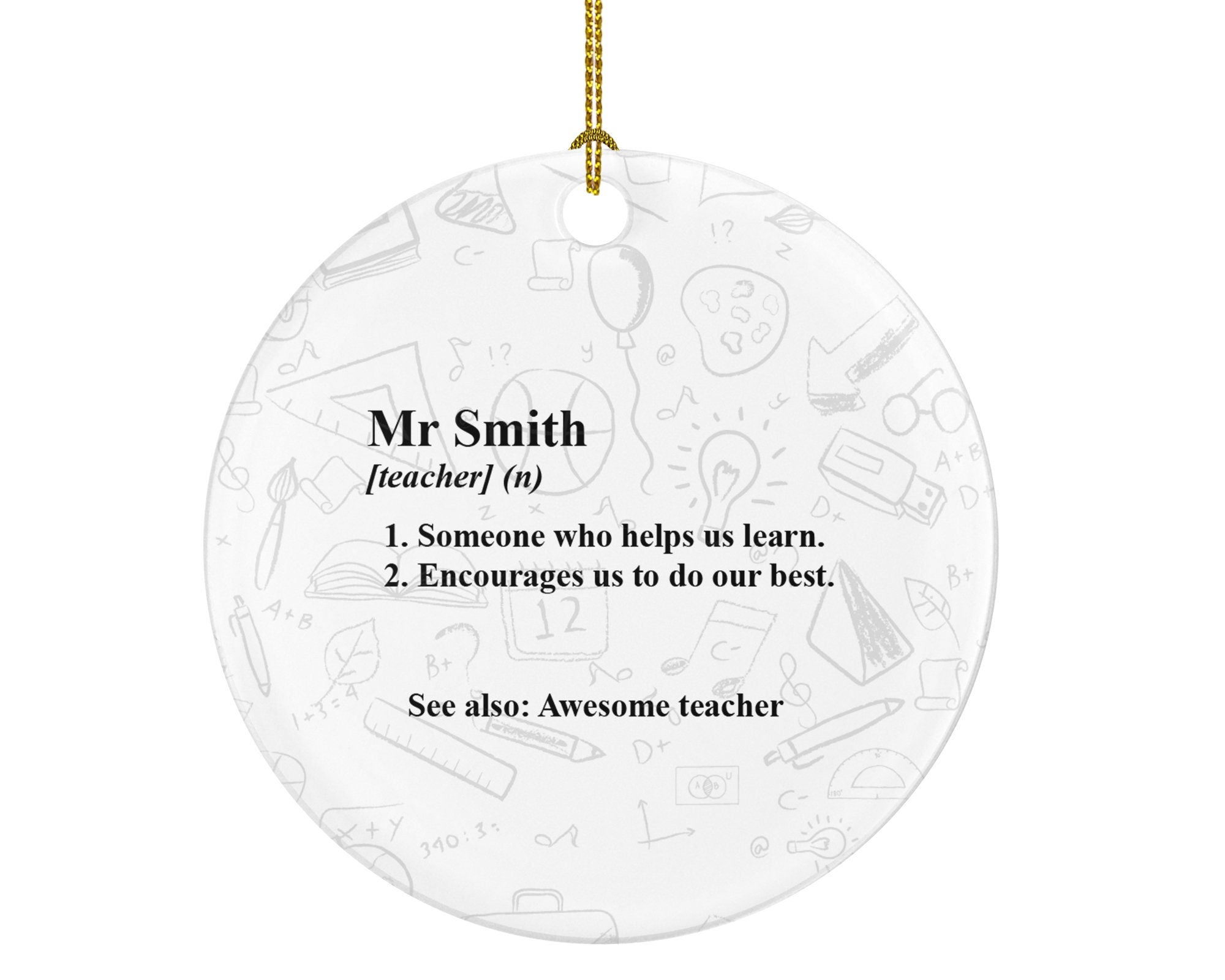 Personalized Teacher Definition Ornament, Gift from Student, Personalized Gift for Teachers, Teacher Appreciation, Favorite School Teacher