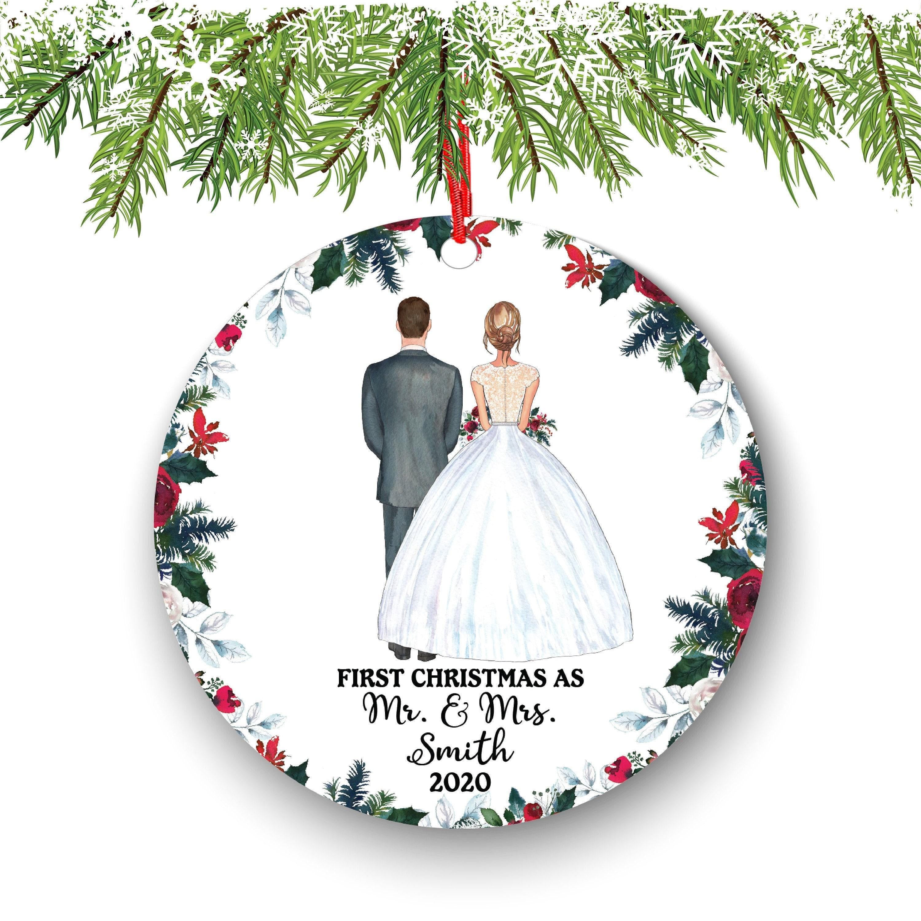 Mr and Mrs Christmas Ornament, Personalized Wedding Couple (Custom Names & Year)