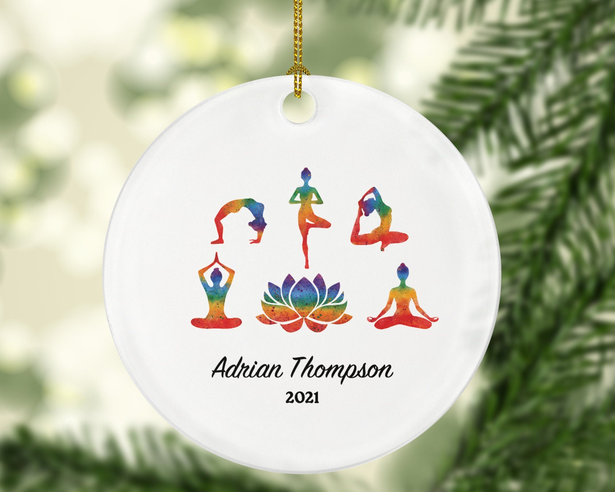 Yoga Christmas Ornament - Yoga Pose Personalized Meditation Happy Asanas, Stretching, Meditation Namaste Gift for Female Girl