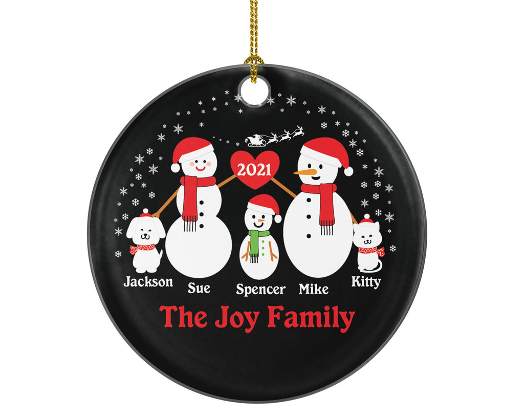 Personalized Family of 3 Ornaments with Dog and Cat Pet, Personalized Christmas Ornament, 3 snowmen, Snowman Family Ornament, Family of 3