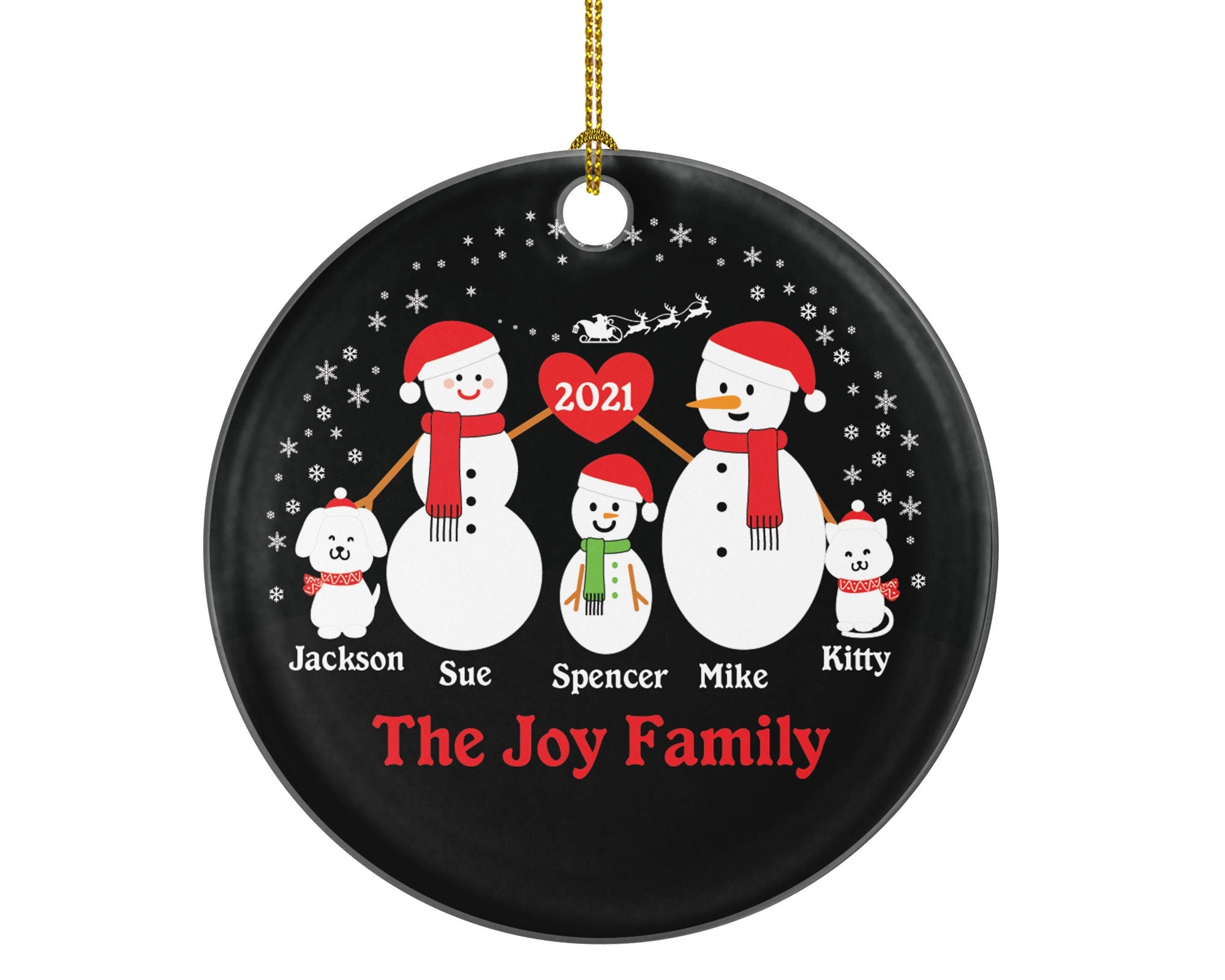 Personalized Family of 3 Ornaments with Dog and Cat Pet, Personalized Christmas Ornament, 3 snowmen, Snowman Family Ornament, Family of 3