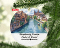 Personalized Strasbourg France Round Ceramic Christmas Ornament – Personalized Holiday Keepsake, Custom Couple Gift for Wedding or Honeymoon
