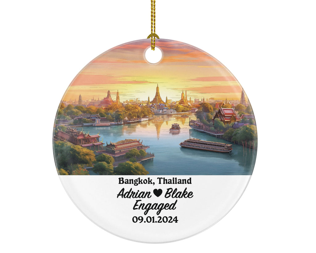 Bangkok Christmas Ornament Personalized - Thailand Engaged Married Family Together Couple Travel Honeymoon Engagement Marriage