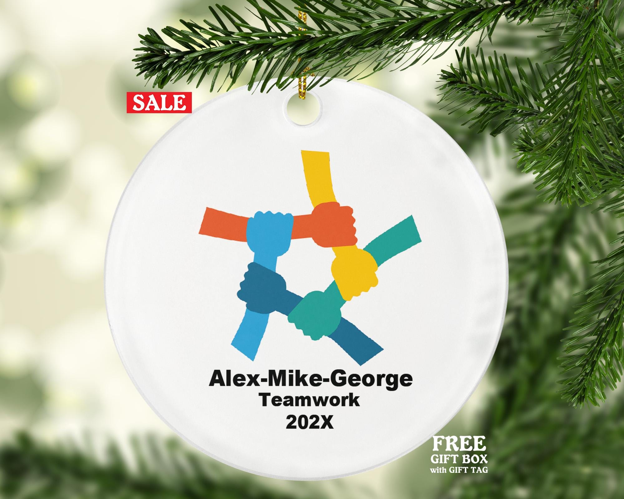 Personalized Teamwork Ornament – Custom Business Gift for Teams, Colleagues & Coworkers – Holiday Office Appreciation Keepsake