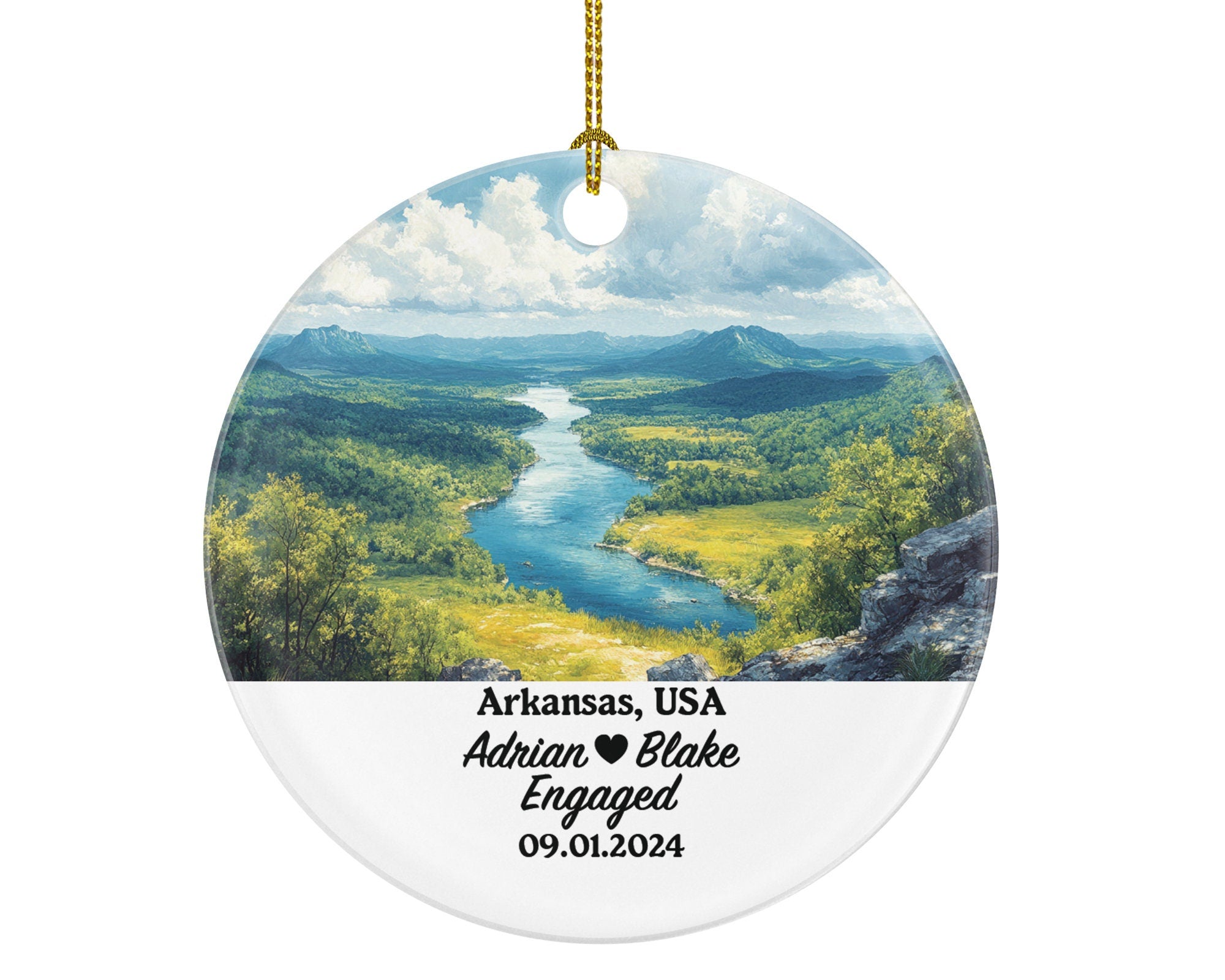 Arkansas Christmas Ornament Personalized - AR Engaged Married Family Together Couple Travel Honeymoon Engagement Marriage