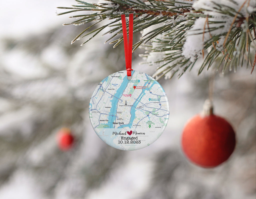 Map Engagement Wedding Christmas Ornament Gift, Engagement Map, Personalized Engagement Gift