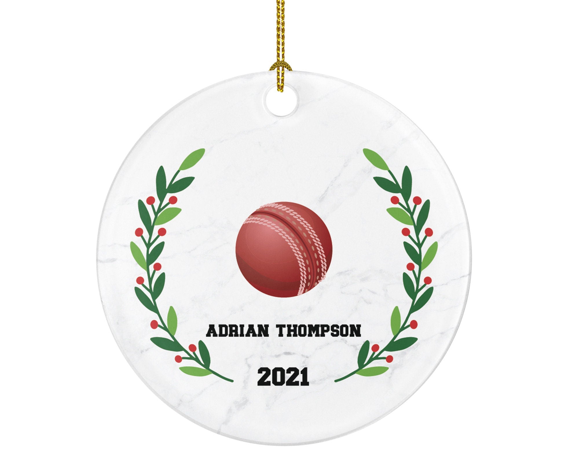 Cricket Ball Christmas Ornament Personalized, Cricket Ball, Custom Name and Year Cricket Ball Christmas Tree Decor