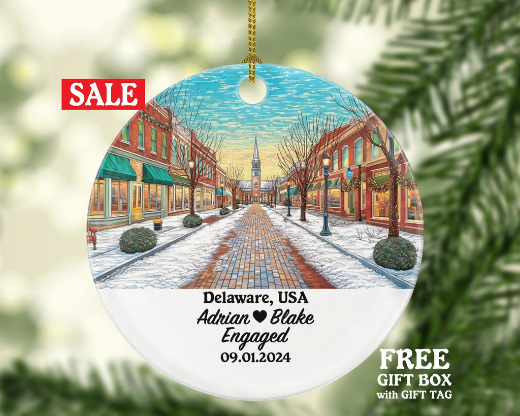Delaware Christmas Ornament Personalized - DE Engaged Married Family Together Couple Travel Honeymoon Engagement Marriage