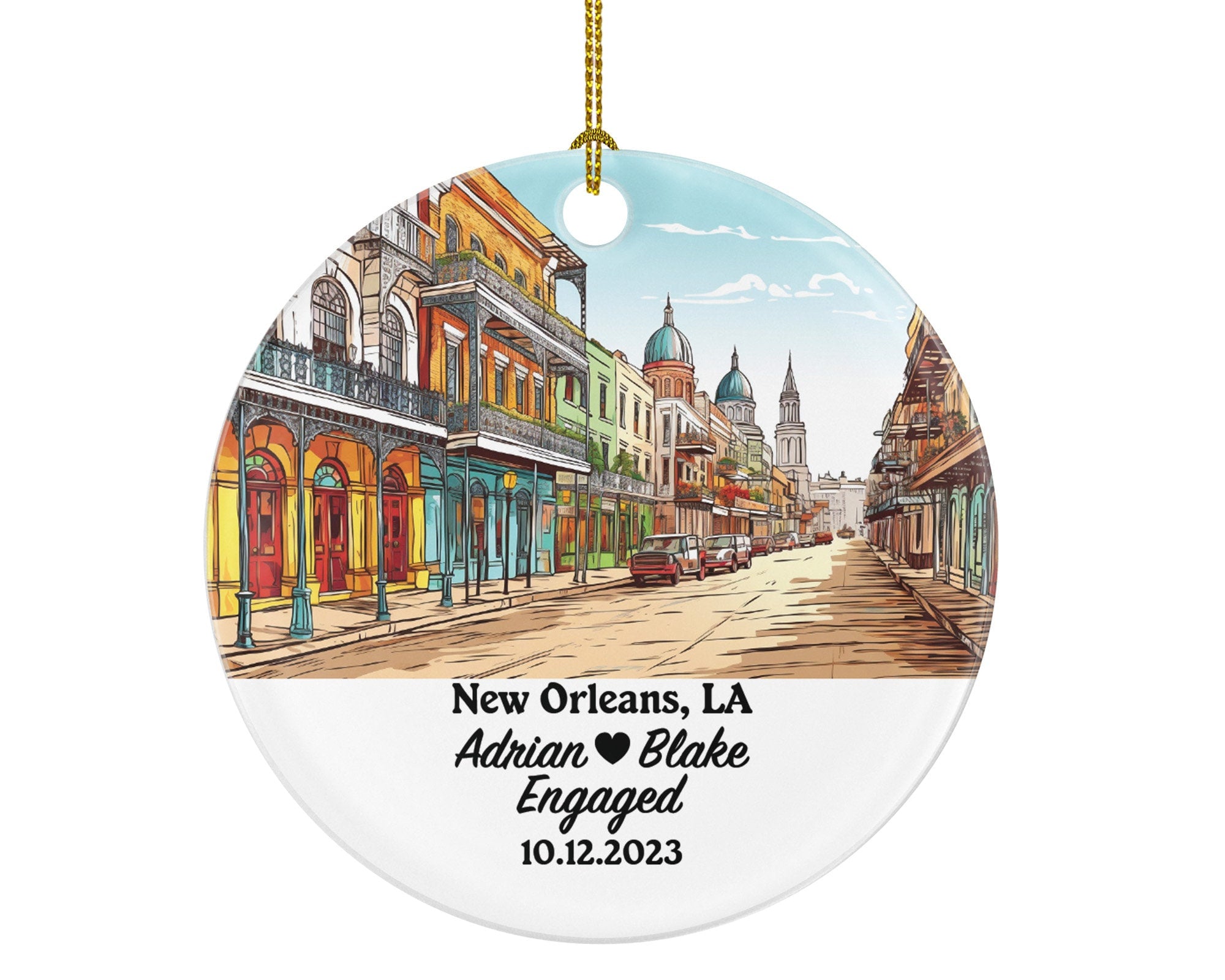 New Orleans Louisiana Christmas Ornament Personalized, LA Engaged Married Family Together Couple Travel Honeymoon Engagement Marriage