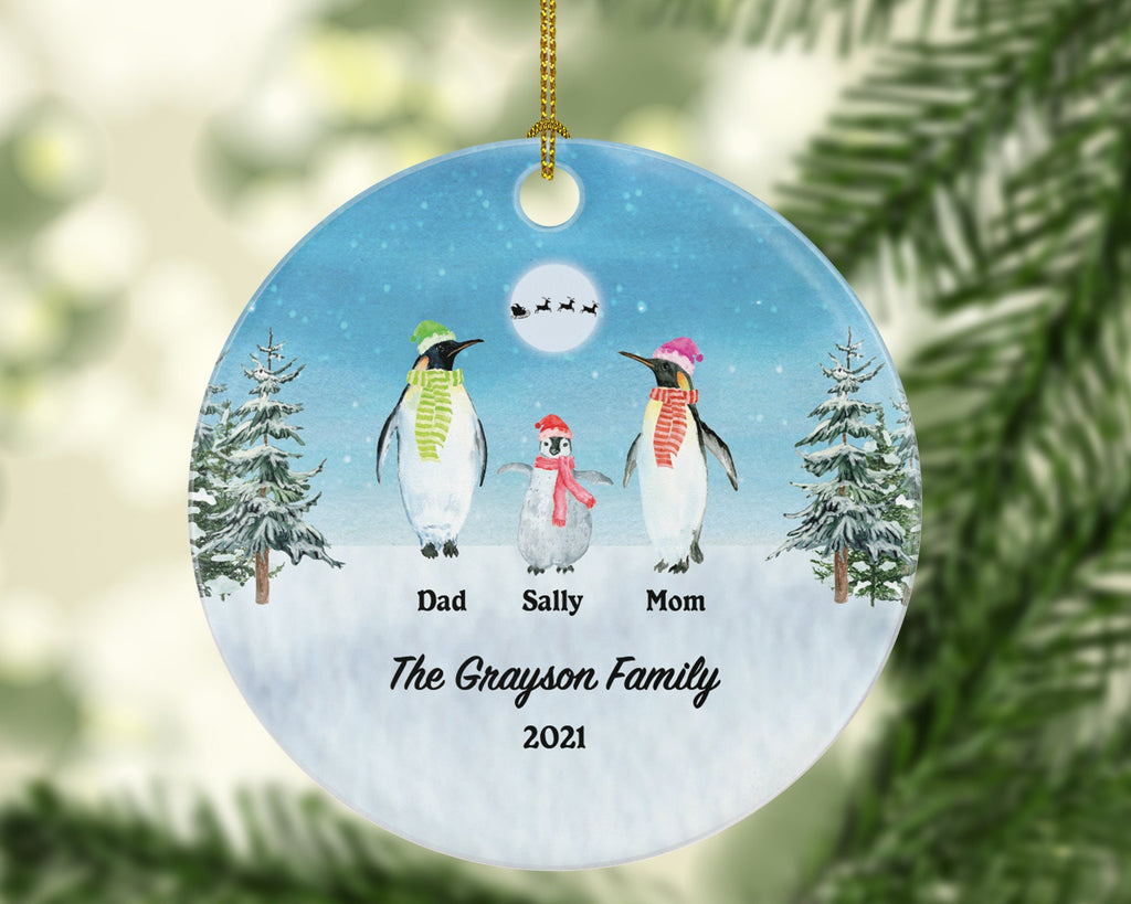 Family of 2 3 4 5 6 Personalized Christmas Ornament - Two Three Four Five Six Custom Penguin Family Big Mom Dad Kids Children