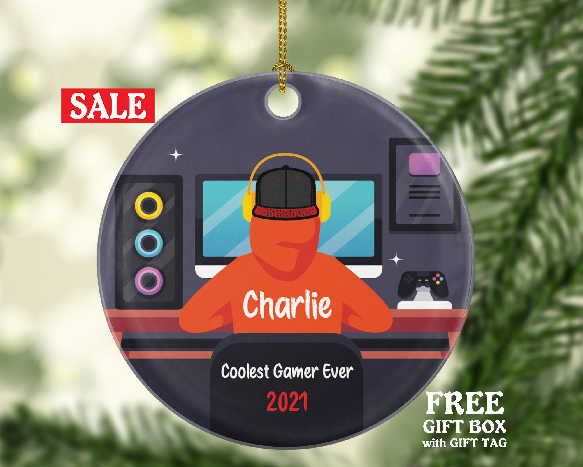 Personalized Playing Video Game Player Gamer Boy Game Christmas Ornament for Tree Gamer Boy Controller Addict