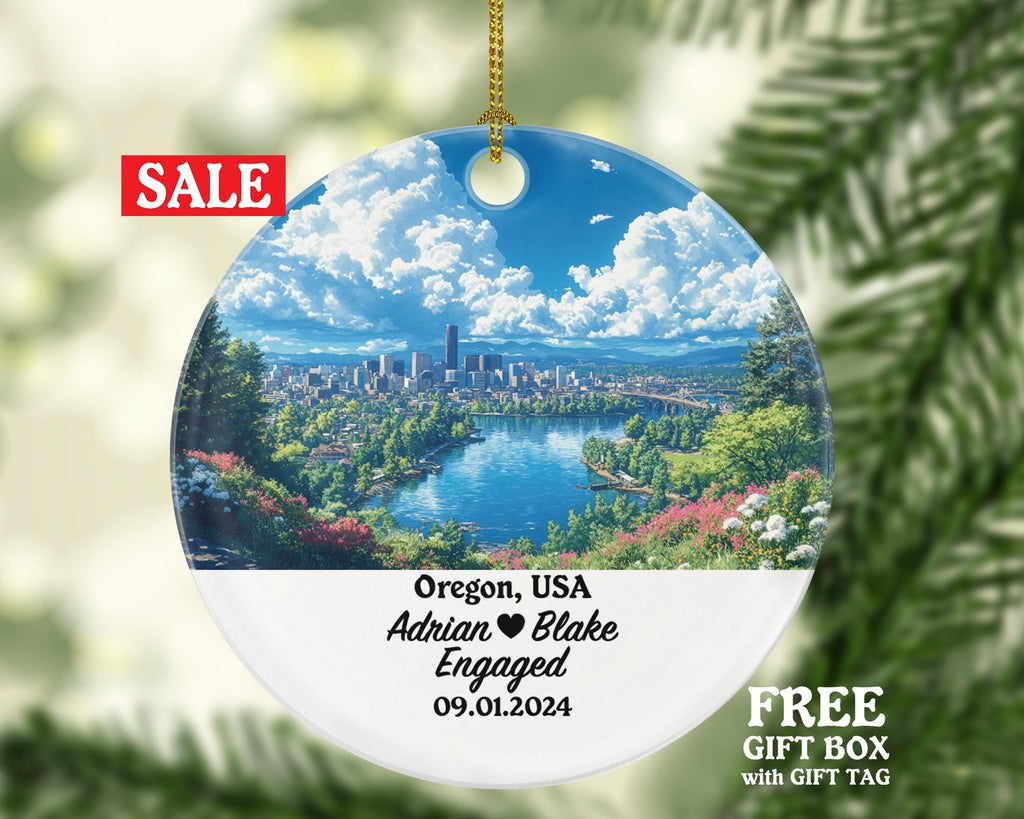 Oregon Christmas Ornament Personalized - OR Engaged Married Family Together Couple Travel Honeymoon Engagement Marriage