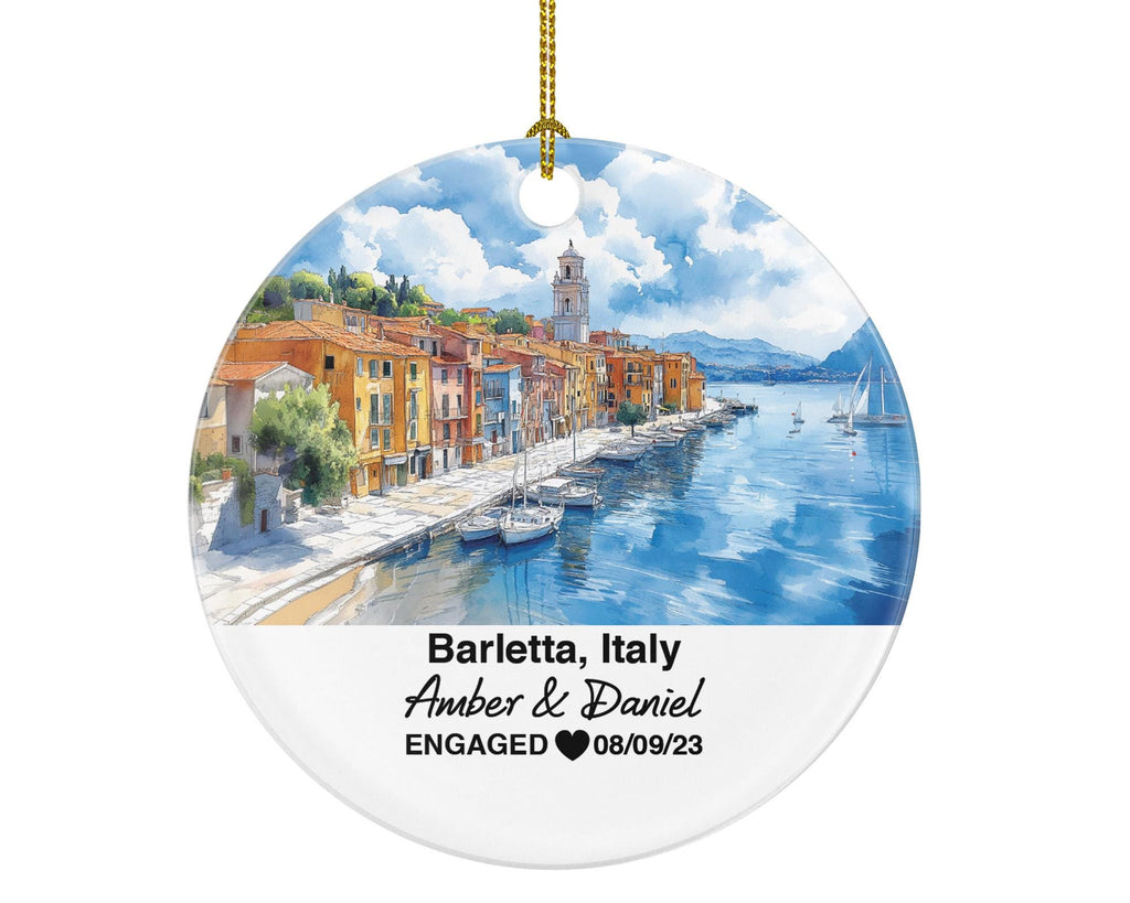 Personalized Barletta Italy Christmas Ornament, Santa Maria Maggiore, Mr & Mrs Wedding, Engagement, or Honeymoon Keepsake for Couples