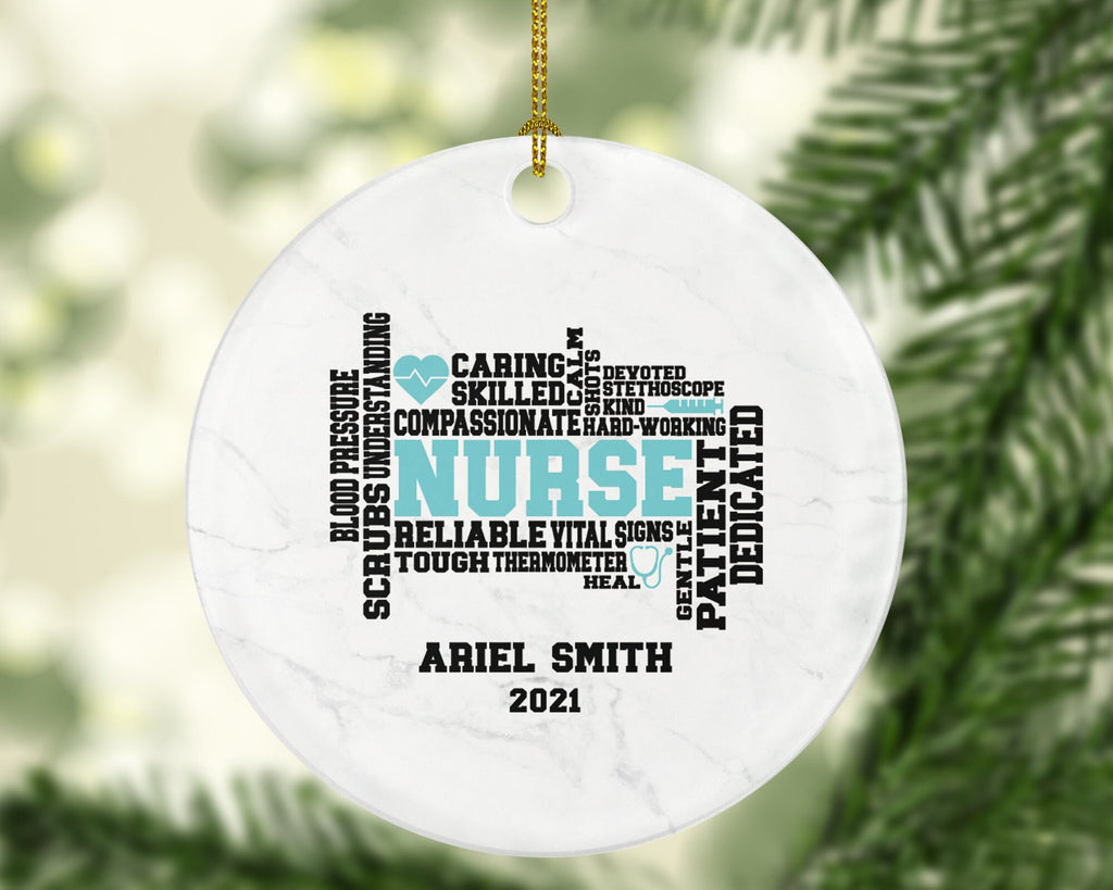 Nurse  Wordart Christmas Ornament Personalized - Nursing Registered Nurse Health Worker Gift from Patient for Nurse RN Custom Medical