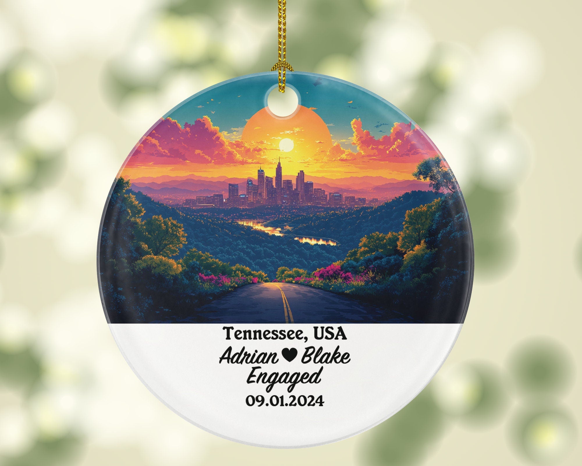 Tennessee Christmas Ornament Personalized - TN Engaged Married Family Together Couple Travel Honeymoon Engagement Marriage