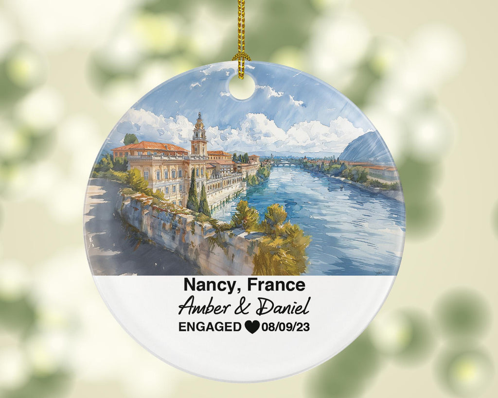Personalized Nancy France Christmas Ornament, Place Stanislas, Art Nouveau, Mr & Mrs Wedding, Engagement, or Honeymoon Keepsake for Couples