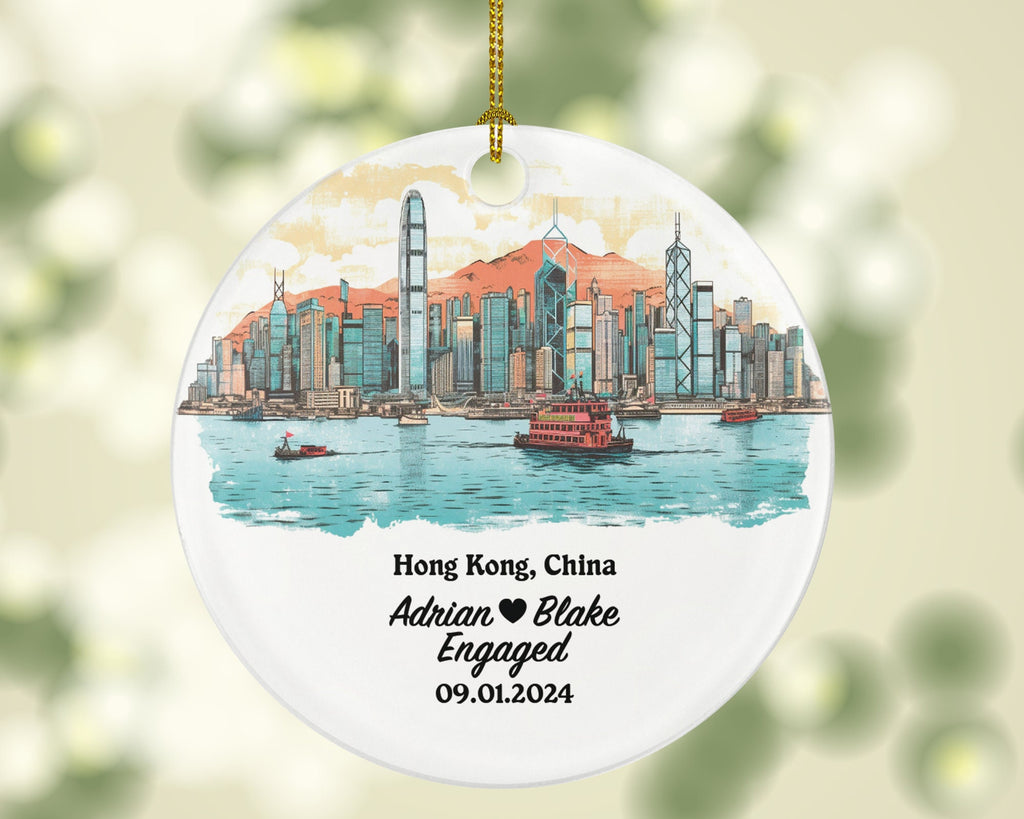 Hong Kong Christmas Ornament Personalized - Engaged Married Family Together Couple Travel Honeymoon Engagement Marriage