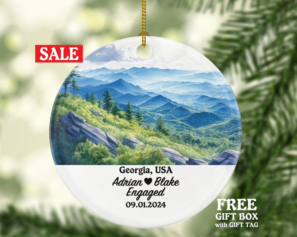 Georgia Christmas Ornament Personalized - GA Engaged Married Family Together Couple Travel Honeymoon Engagement Marriage