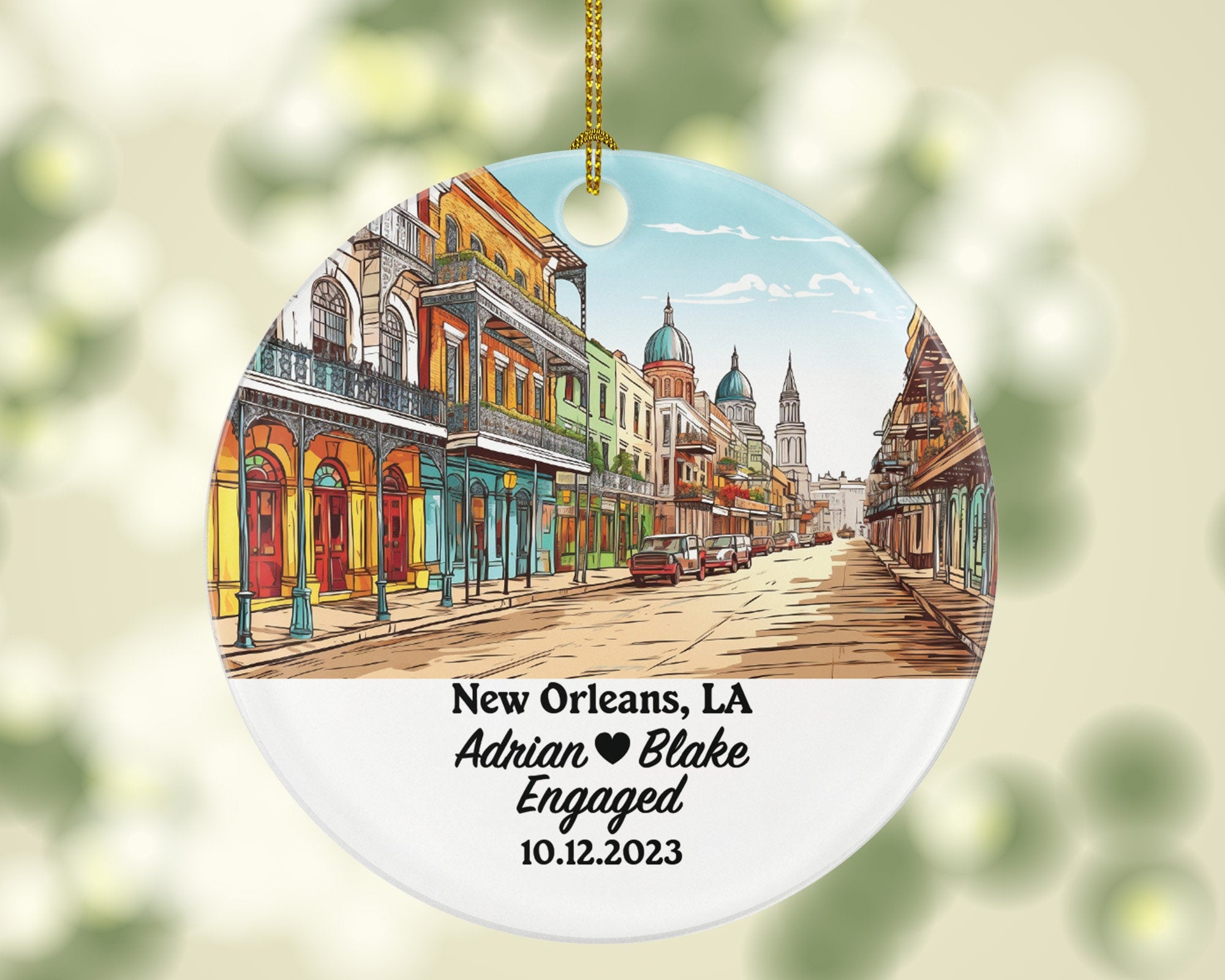 New Orleans Louisiana Christmas Ornament Personalized, LA Engaged Married Family Together Couple Travel Honeymoon Engagement Marriage