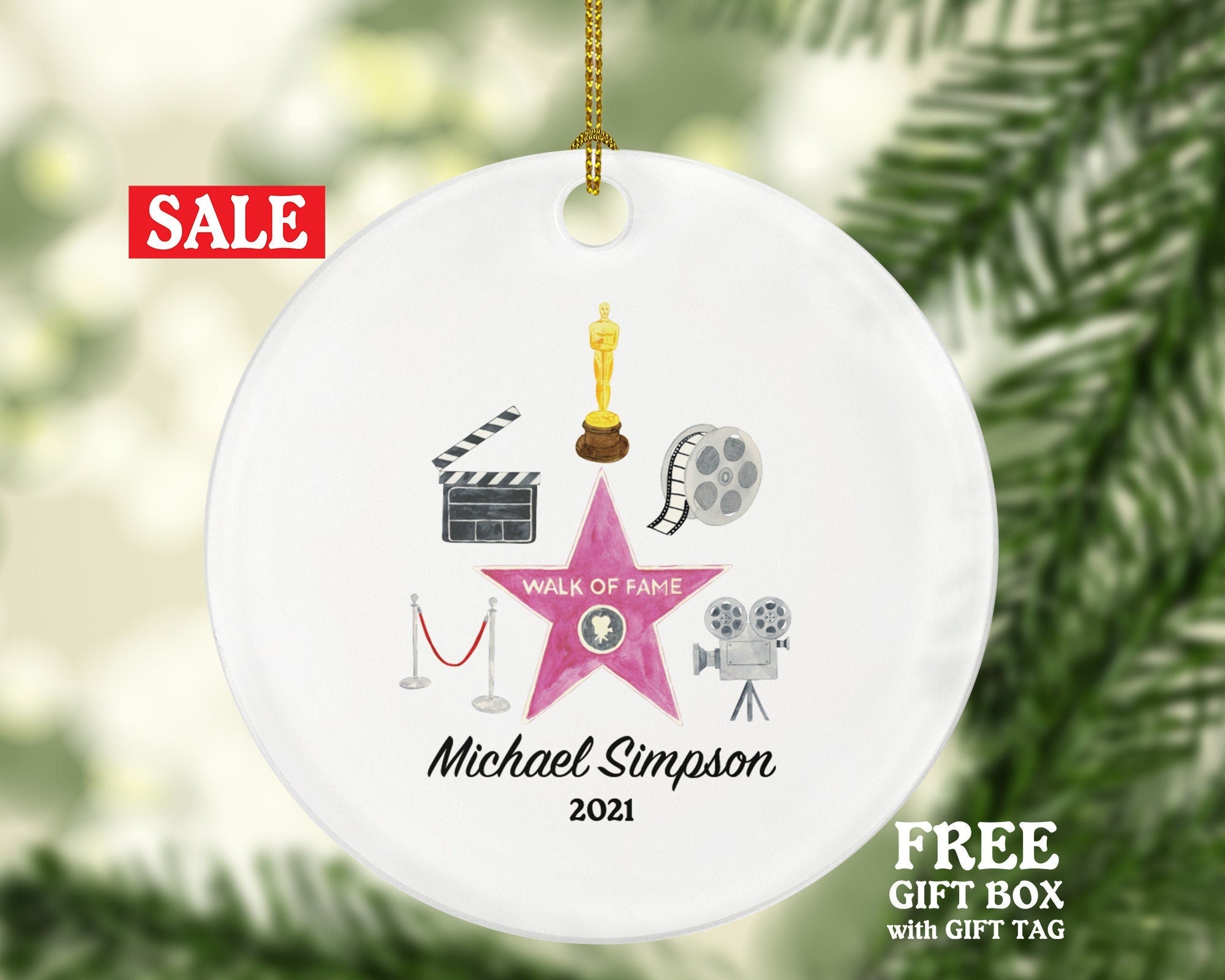 Cinema Artist Christmas Ornament Personalized - Film Movie Actor Actress Best Ever Gift - Custom Name Year