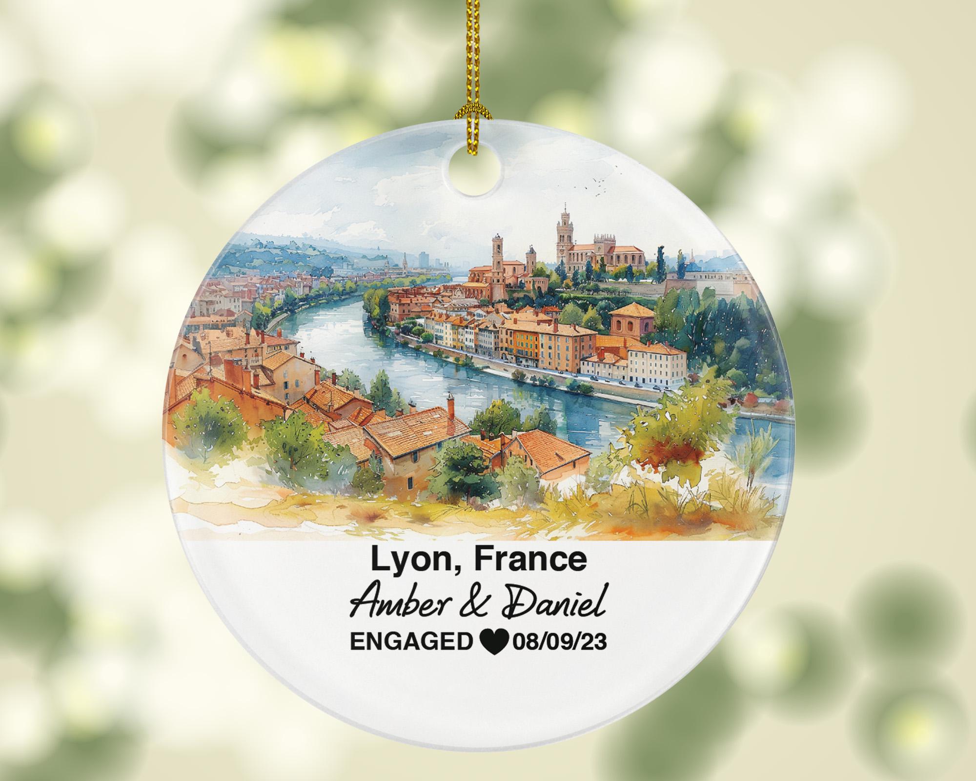 Personalized Lyon France Christmas Ornament, Rhône River, Notre-Dame, Mr & Mrs Wedding, Engagement, or Honeymoon Keepsake for Couples