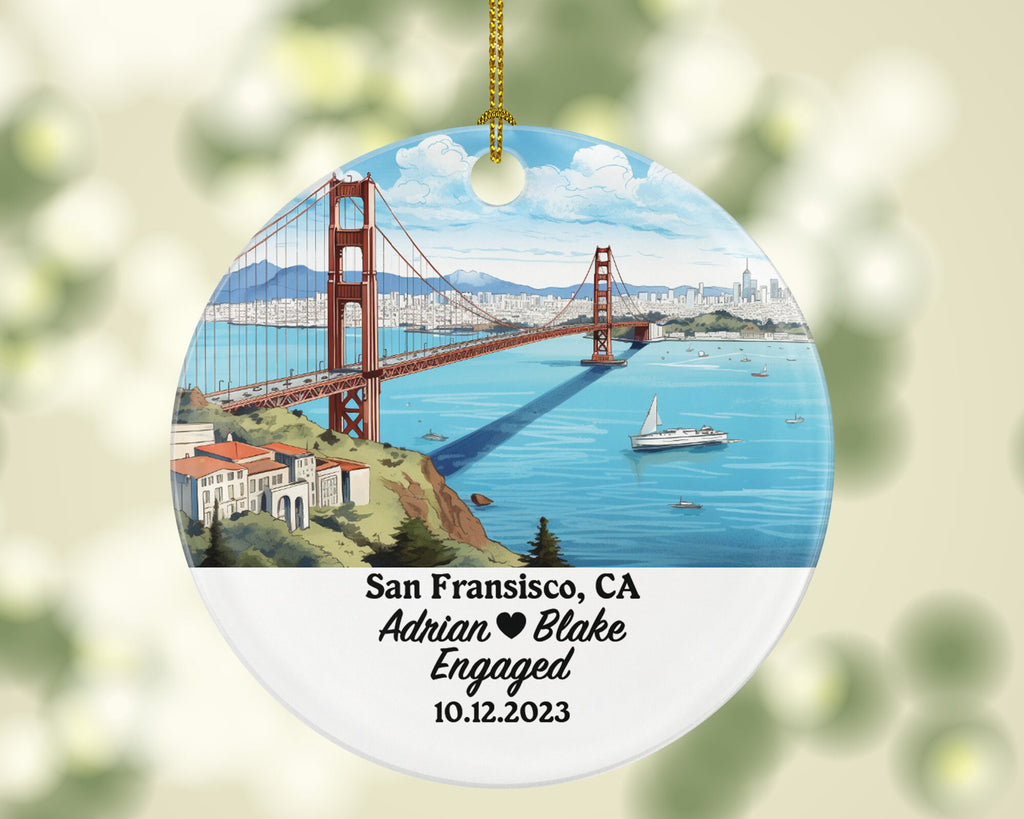 San Francisco California Christmas Ornament Personalized - CA Engaged Married Family Together Couple Travel Honeymoon Engagement Marriage