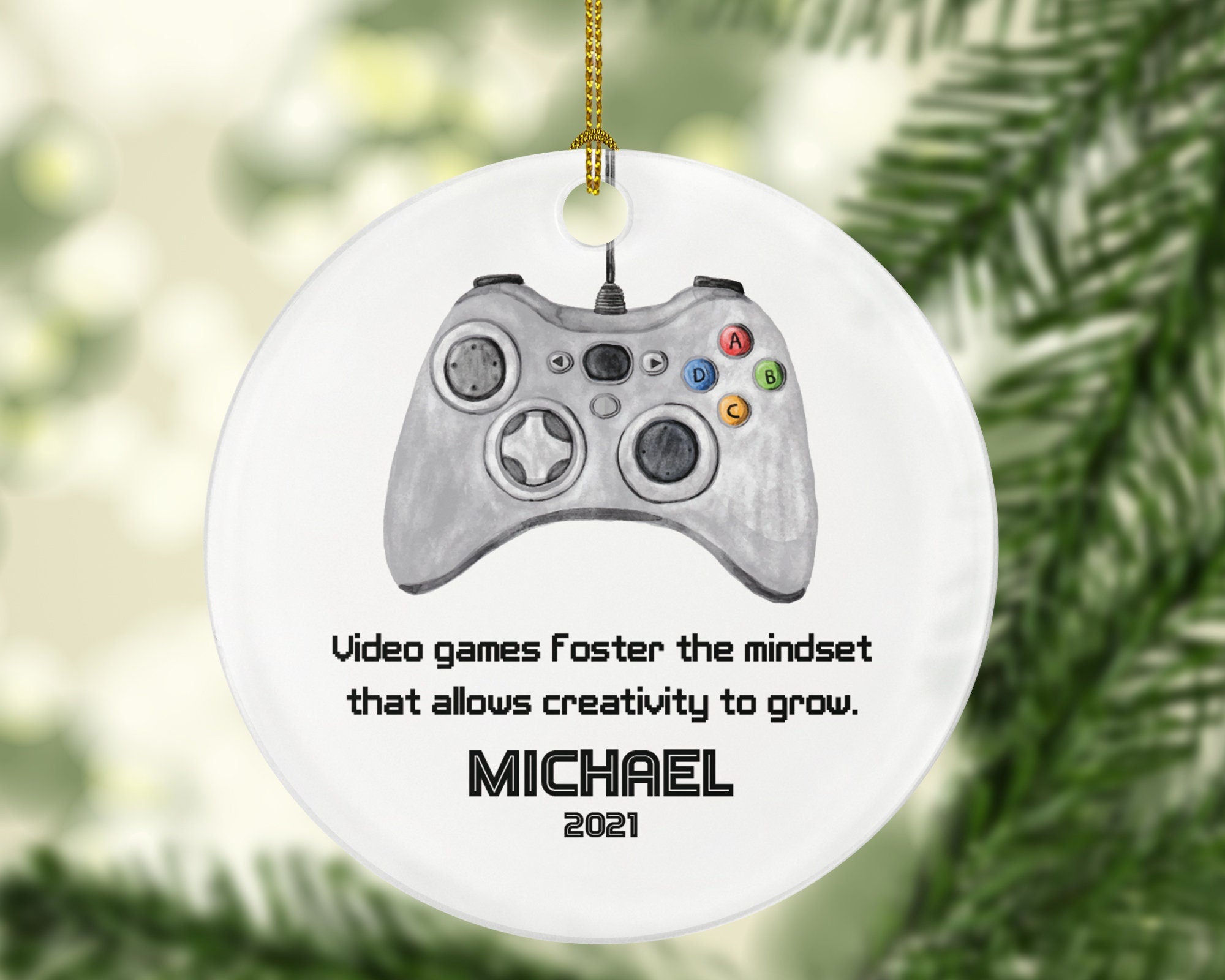 Personalized Playing Video Game Player Gamer Boy Male Christmas Ornament for Tree Controller Addict