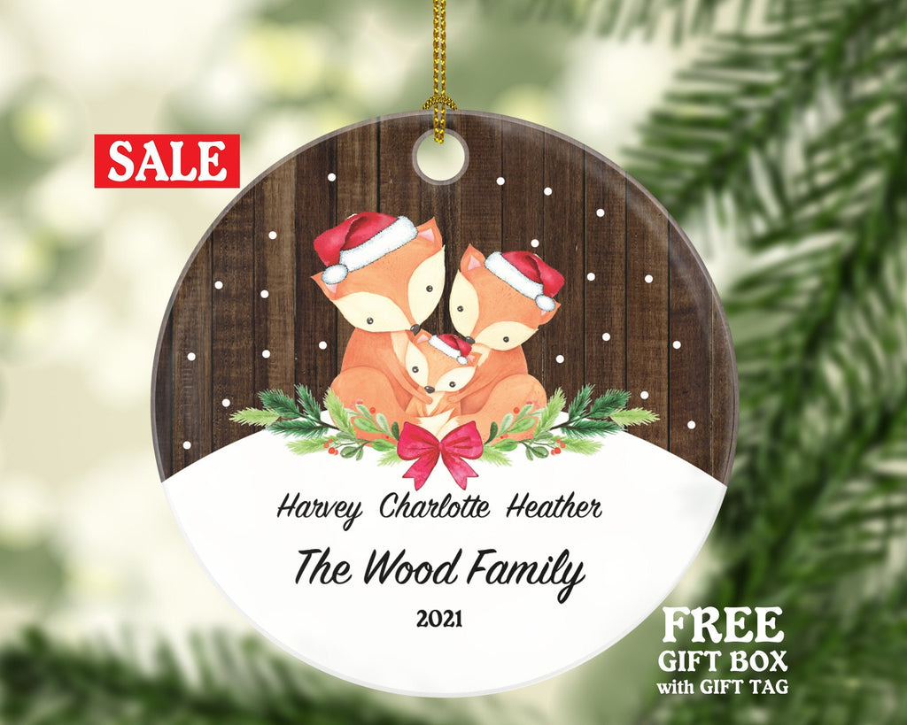 Personalized Family of 3 Christmas Ornament - Custom Names  of Three First Ornament Gift for Fox with Kids Xmas