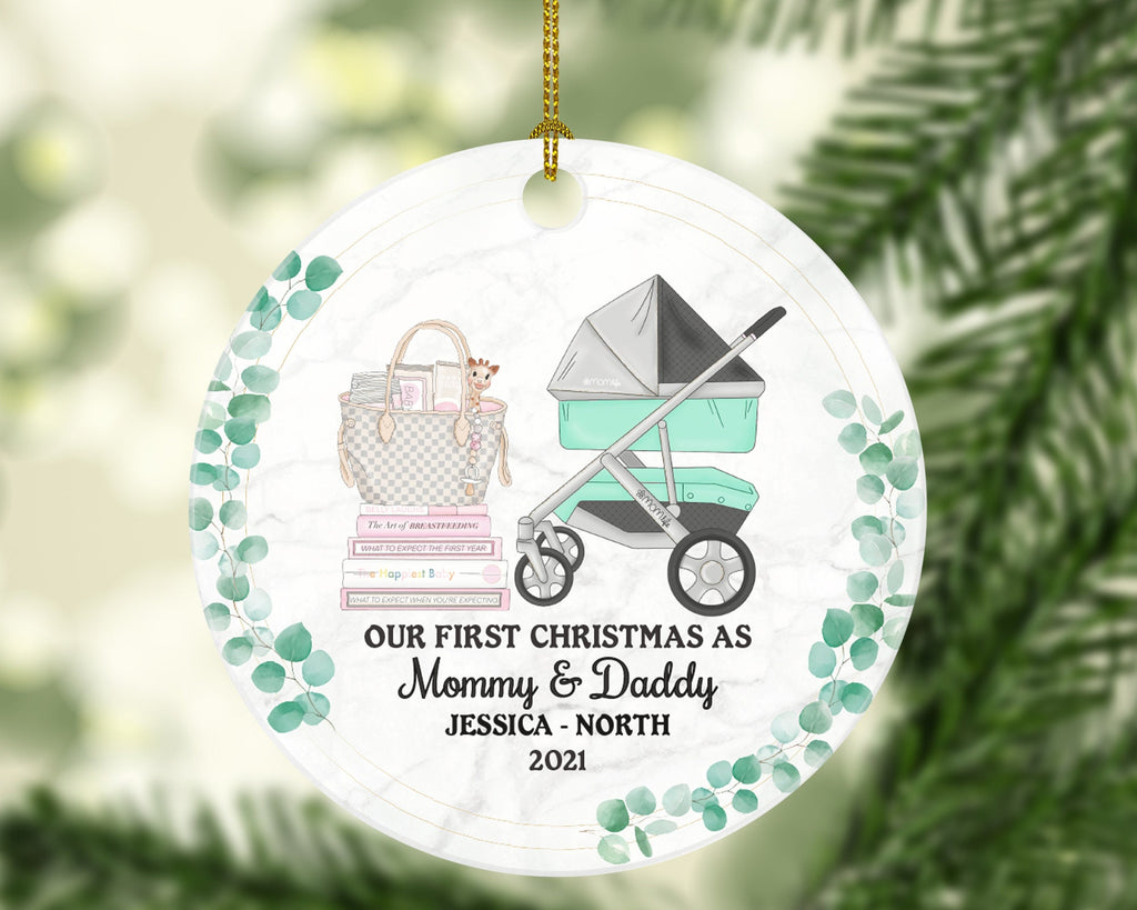 First Christmas as Mommy and Daddy Ornament - New Baby Girl Boy Parents Mother Father Mom Dad Gift Kid Child Infant Our Family of 3