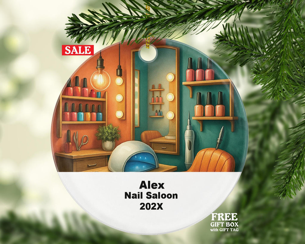 Personalized Nail Salon Ornament – Custom Nail Tech Gift – Manicurist and Beauty Spa Ornament with Name and Year