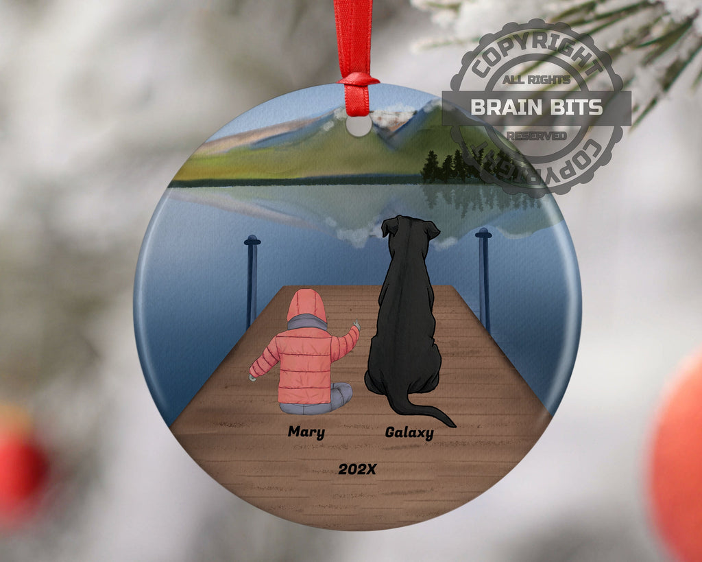 Personalized Baby Girl Daughter Kid Child Grandchild Granddaughter Pet Christmas Ornament Custom Ceramic Dog Cat Owners Gift Lake Scene