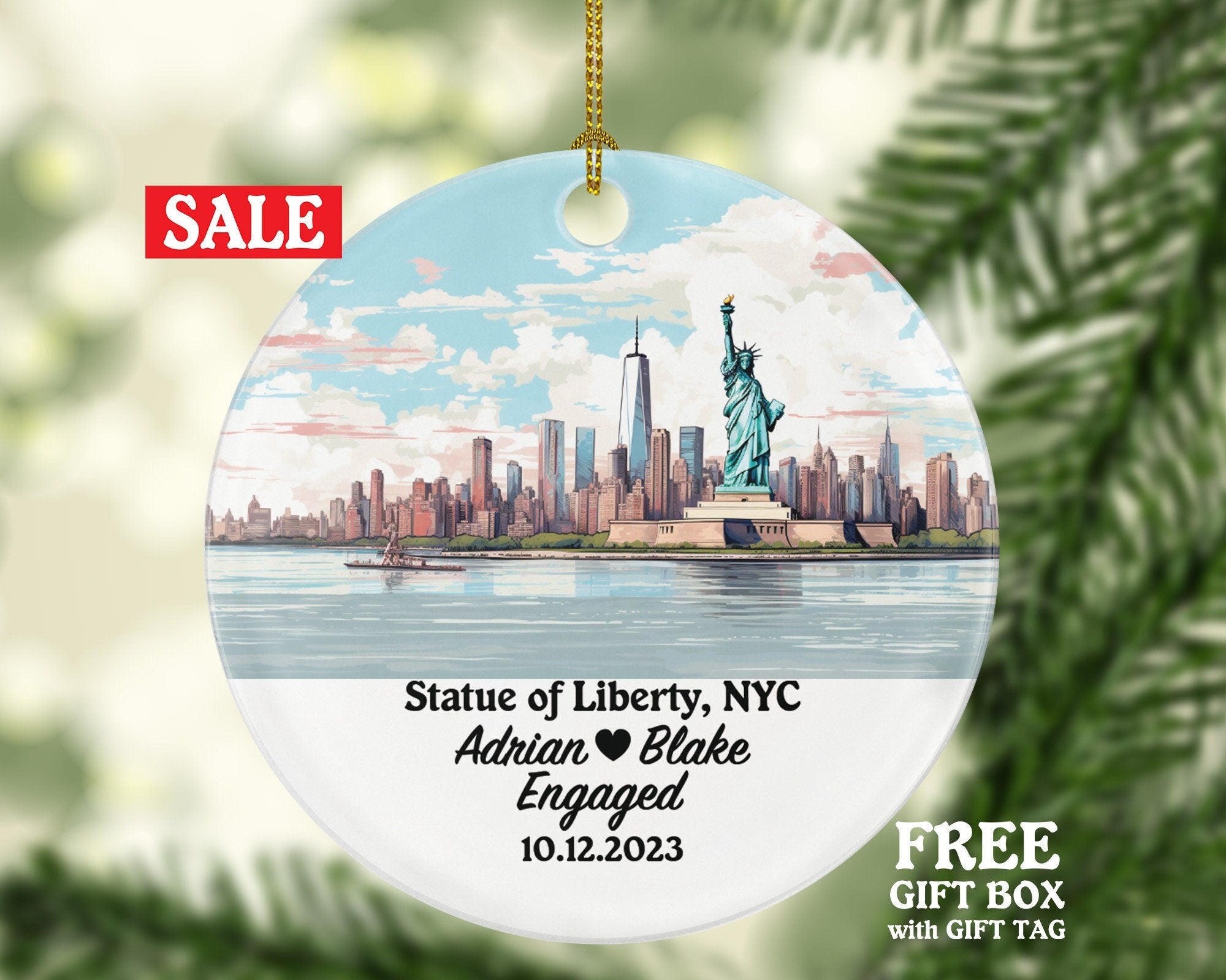 New York City Christmas Ornament Personalized - Engaged Married Family Together Couple Travel Honeymoon Wedding Engagement Marriage