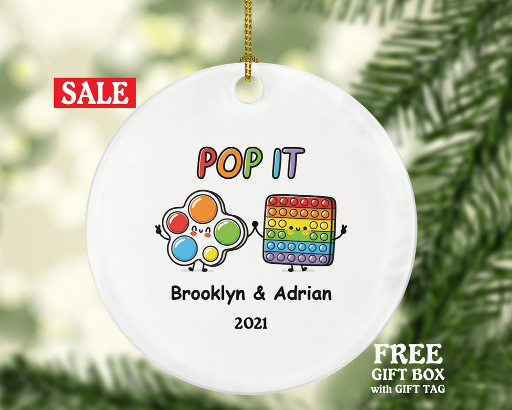 Poppit Toy Ornament for 2, Kids Toy Pop It Fidget Toy Personalized Christmas Gift, Poppit Lover - Friends or Couples Ornament