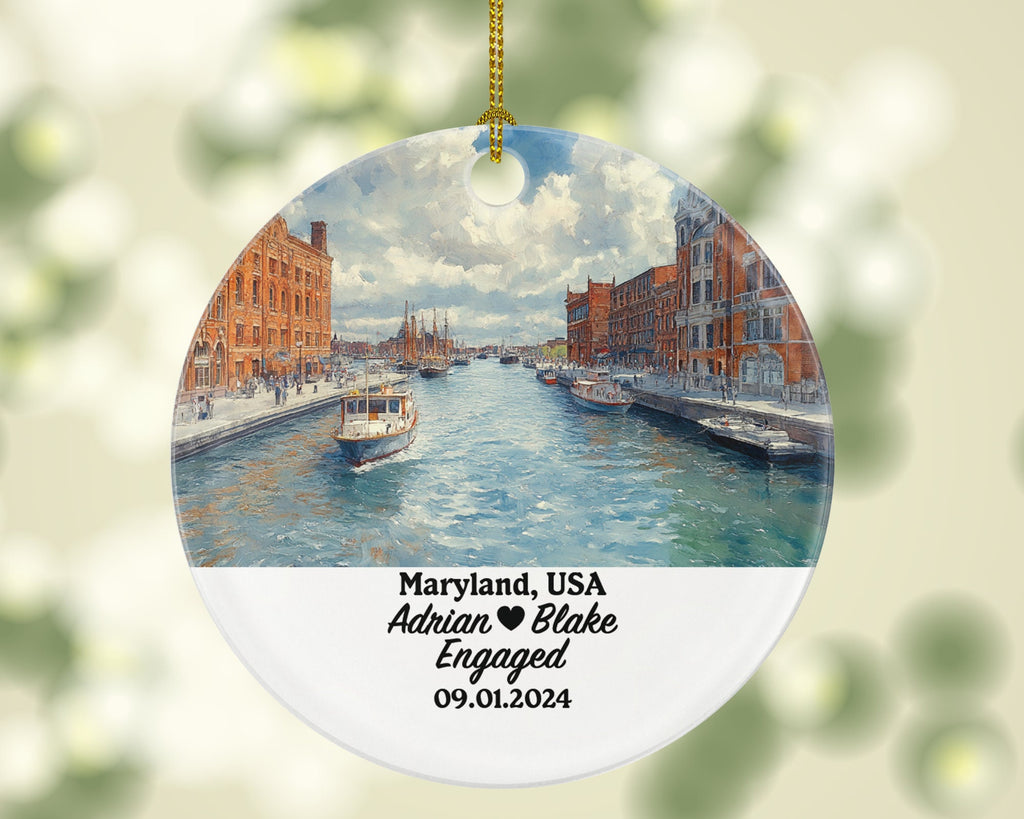 Maryland Christmas Ornament Personalized - MD Engaged Married Family Together Couple Travel Honeymoon Engagement Marriage