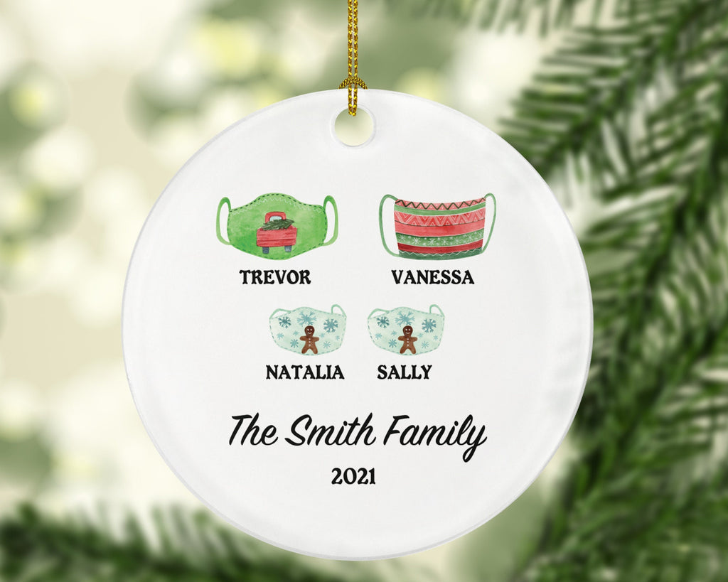 Personalized Christmas Family Mask Ornament - Survivor Family with Face Mask (family of 1 2 3 4 5 6) Covid19 Pandemic Coronavirus