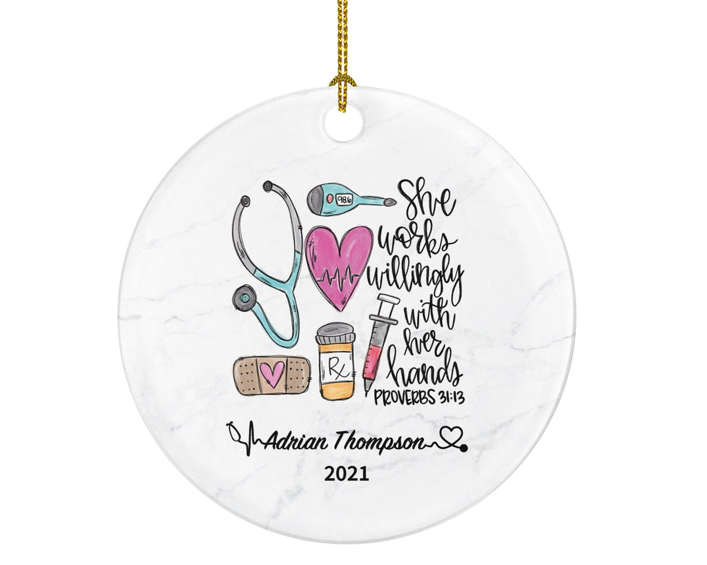 Nurse Christmas Ornament Personalized - Nursing Registered Nurse Health Worker Gift from Patient for Nurse RN Custom Medical
