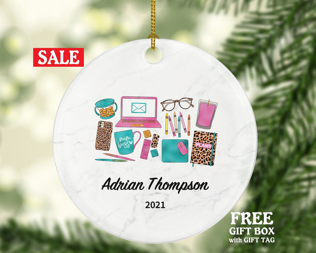 Working From Home Christmas Ornament for a Mother - Personalized Laptop Computer Work Distance Studying Custom Name