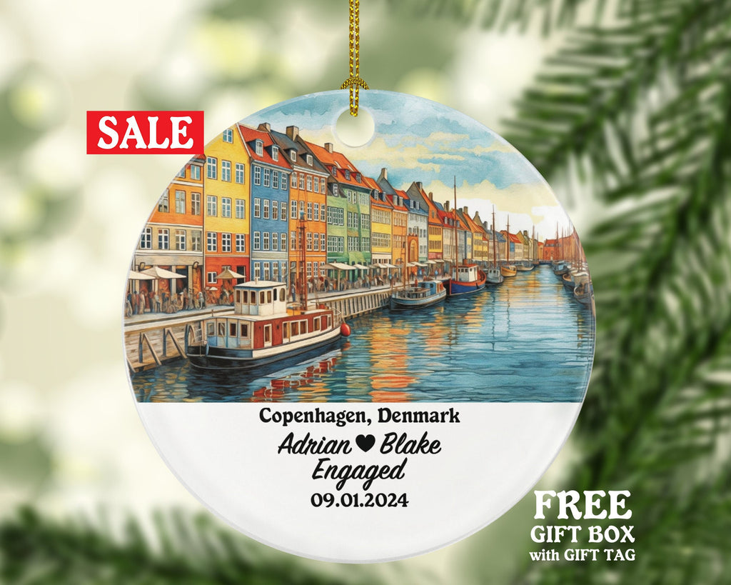 Copenhagen Christmas Ornament Personalized - Denmark Engaged Married Family Together Couple Travel Honeymoon Engagement Marriage