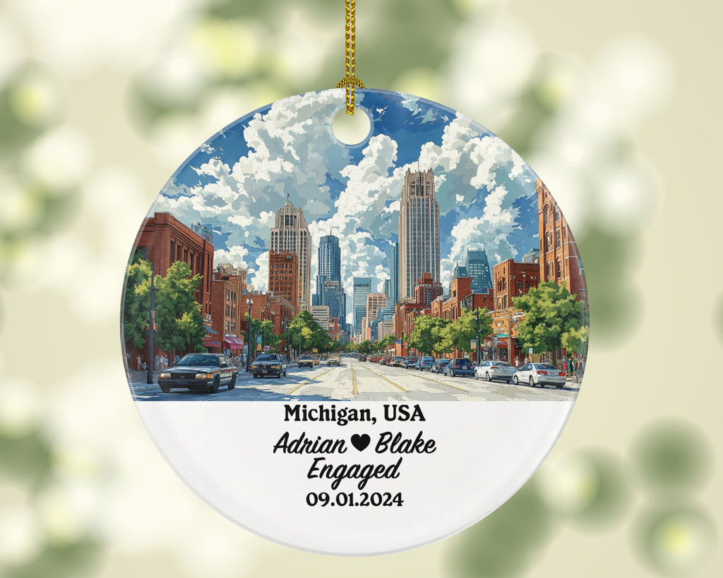 Michigan Christmas Ornament Personalized - MI Engaged Married Family Together Couple Travel Honeymoon Engagement Marriage