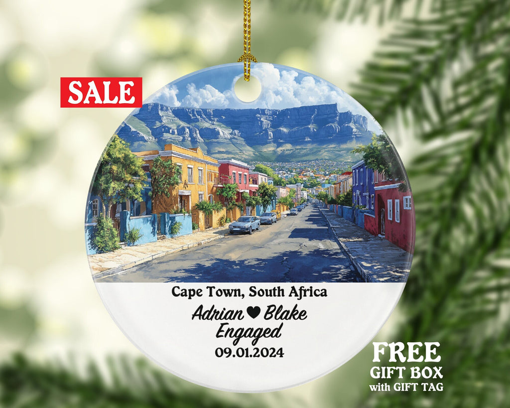 Cape Town Christmas Ornament Personalized - Engaged Married Family Together Couple Travel Honeymoon Engagement Marriage