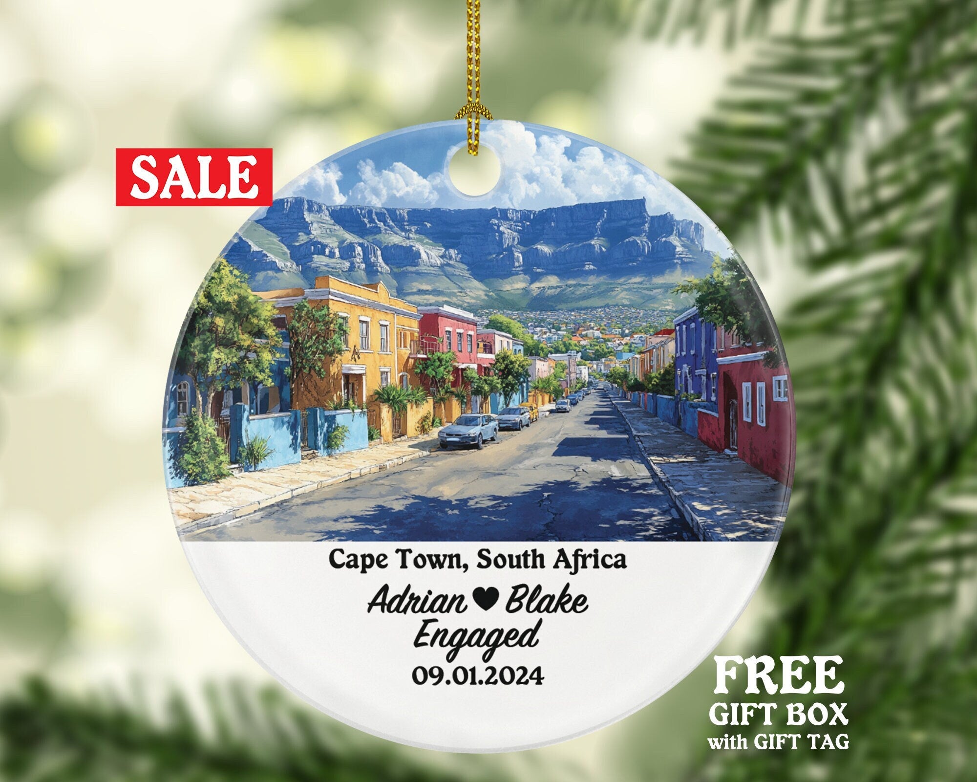 Cape Town Christmas Ornament Personalized - Engaged Married Family Together Couple Travel Honeymoon Engagement Marriage
